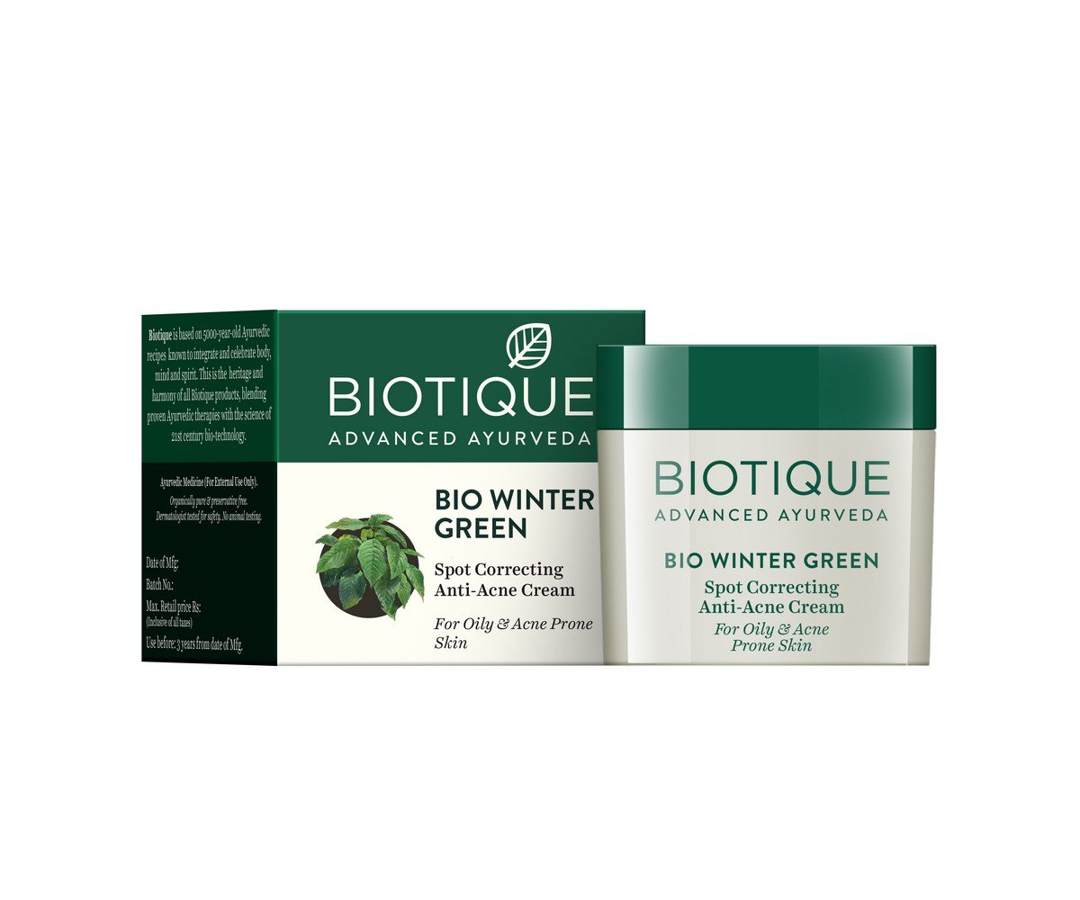 Biotique Bio Morning Nectar SPF 30+ Sunscreen & Winter Green Anti-Acne Cream Set - Ultra Soothing Face Lotion & Spot Correcting Treatment (120ml + 15g) for Daily Skincare & Acne-Prone Skin Care Routine