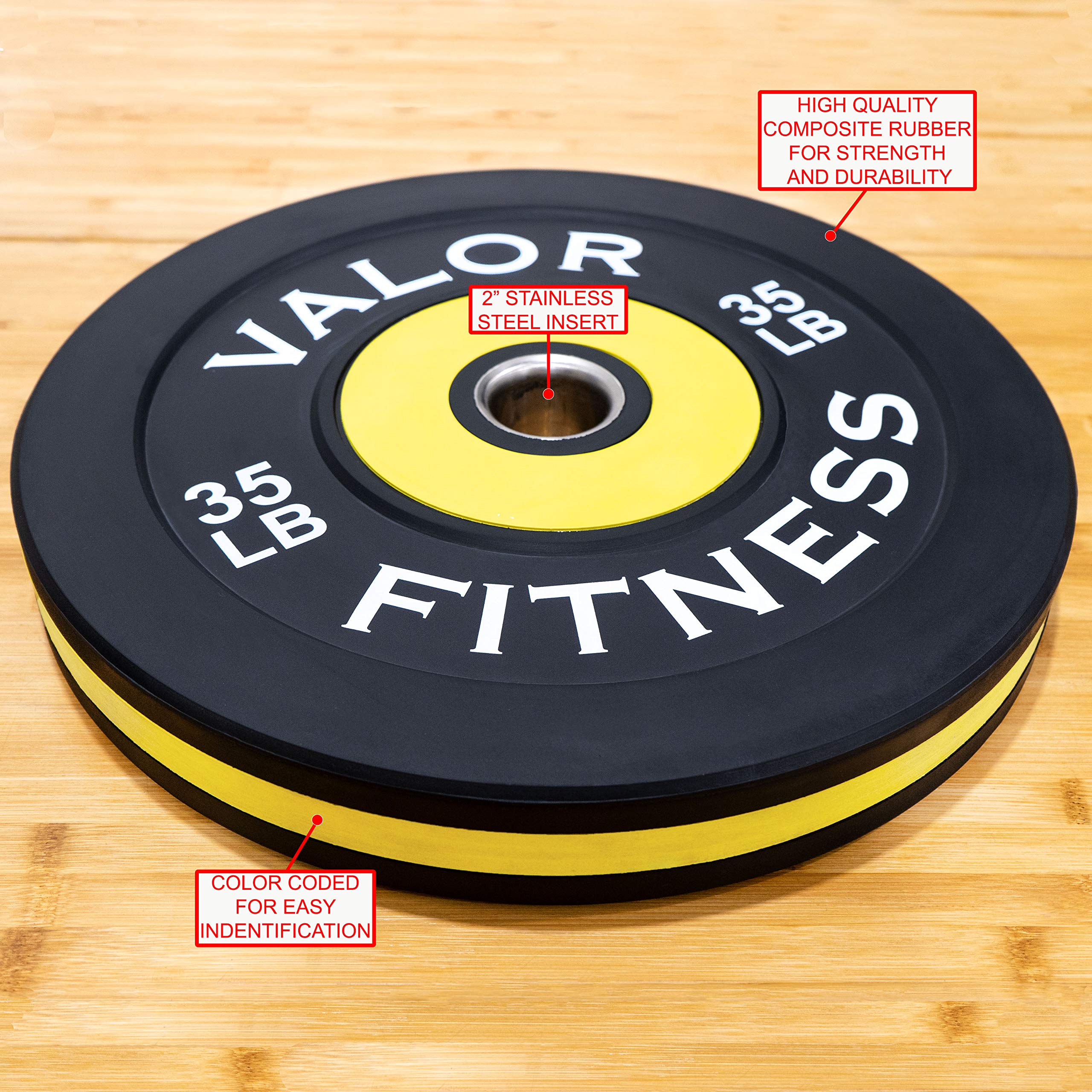 Valor Fitness Olympic Bumper Plates - Weight Lifting, Strength Training, CrossFit & Conditioning - Sold in Pairs, Singles or Sets - Perfect for Home Gym, Cross Training & Powerlifting Workouts