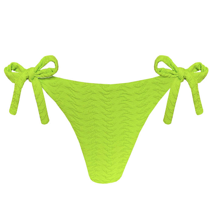 Sexy Ribbed Green Apple Brazilian Tie Side Scrunch Bikini Bottom - High Waisted Cheeky Swimwear for Beach, Pool & Summer Vacations