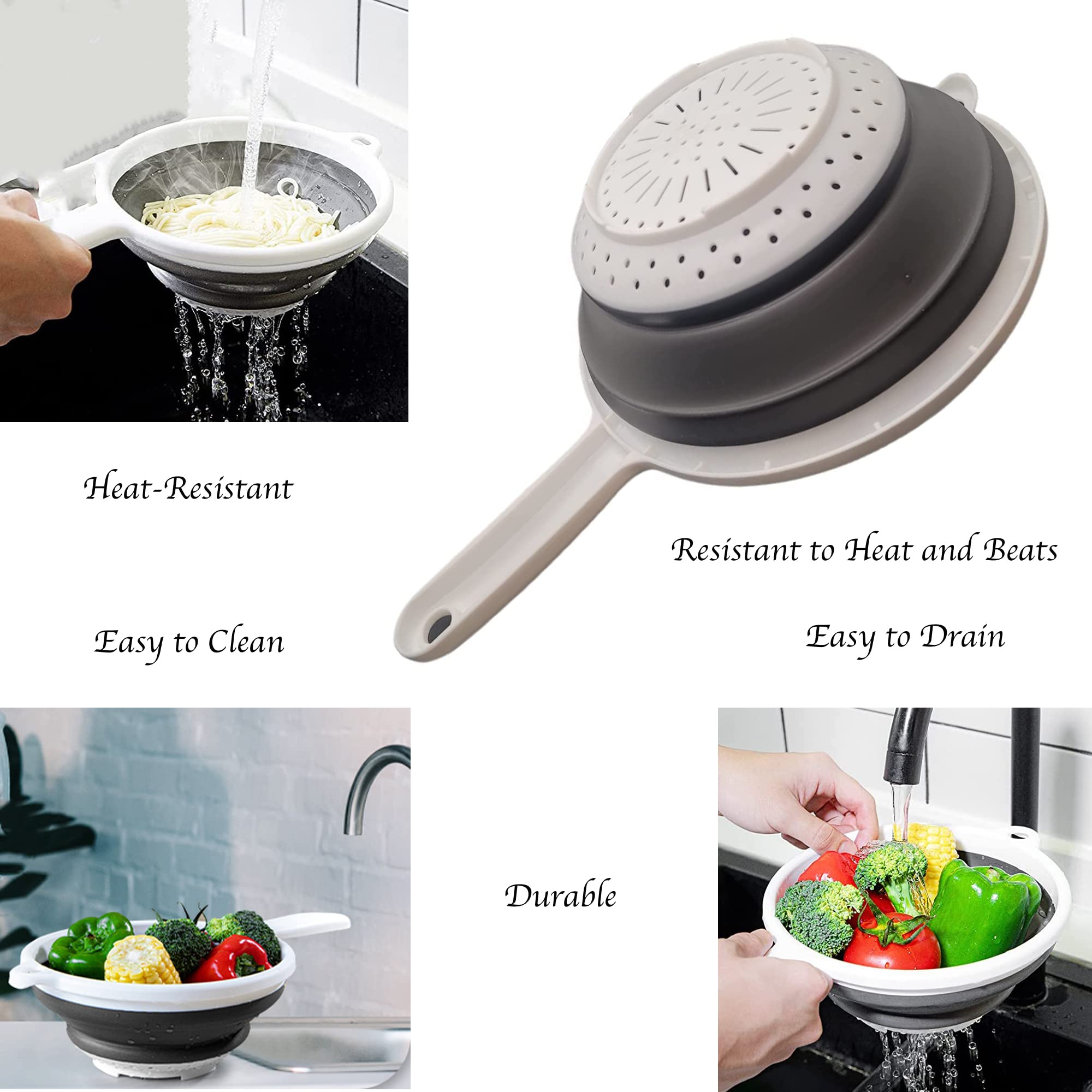 Foldable Silicone Colander with Handle - Collapsible Kitchen Strainer for Pasta, Salad, Fruits & Vegetables - Heat Resistant & Durable - Perfect for Cooking, Meal Prep & Camping