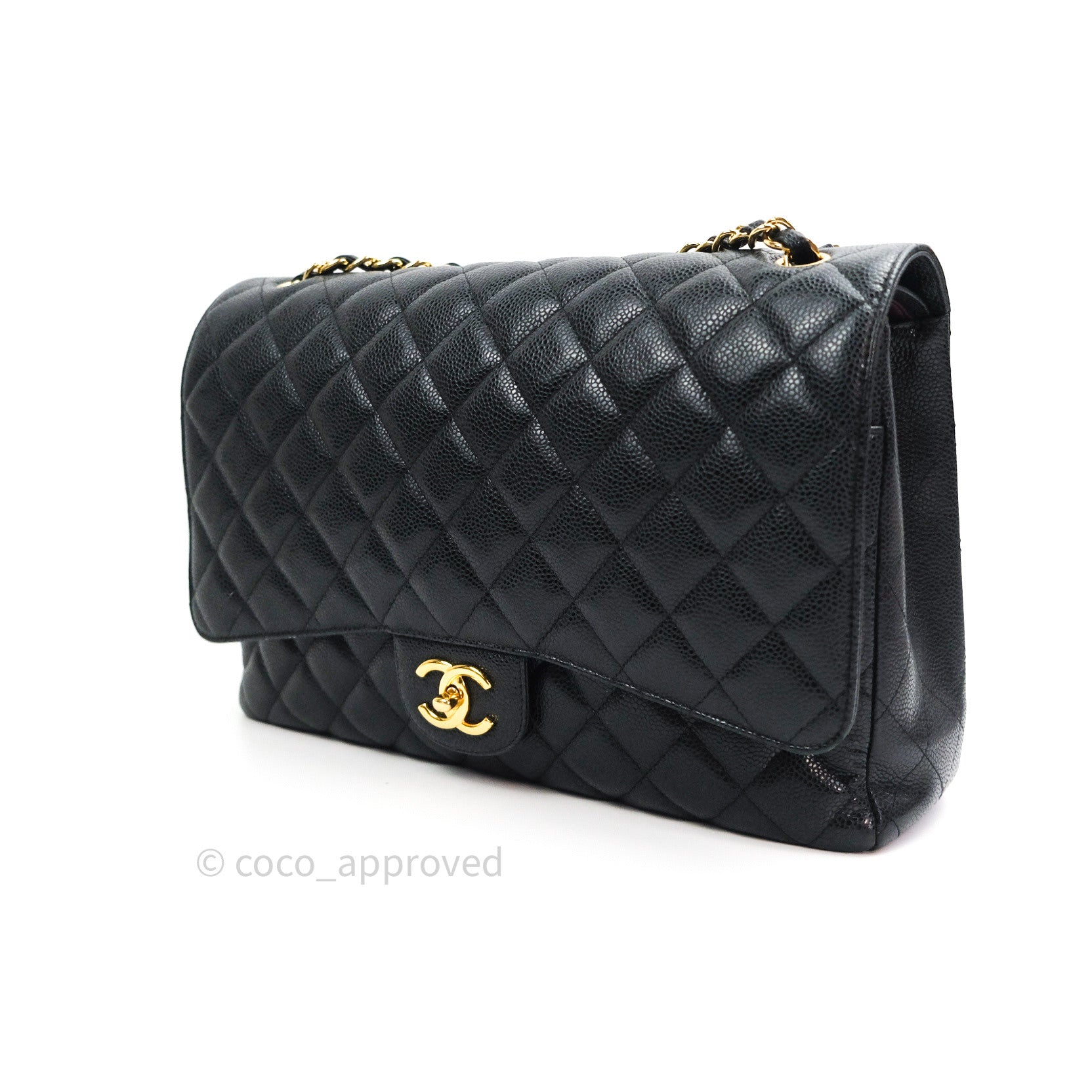 Chanel Classic Double Flap Maxi Bag in Black Caviar Leather with Gold Hardware - Luxury Handbag for Women, Perfect for Evening Events & Special Occasions