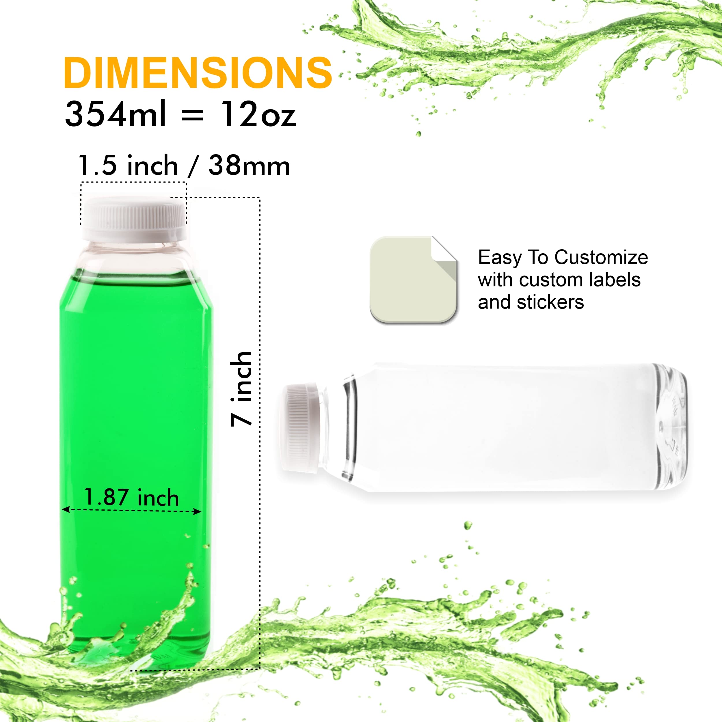 EcoQuality 12 oz Clear Plastic Juice Bottles with Tamper Evident Caps - 100 Pack | BPA-Free Smoothie & Beverage Containers for Juices, Milk, Meal Prep, Picnics & Party Favors | Reusable & Leak-Proof for Home, Restaurant & Commercial Use