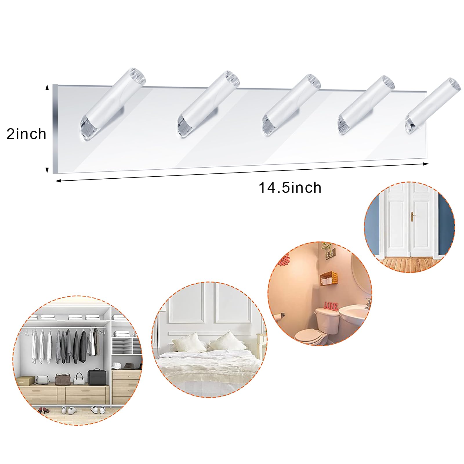 1 Pcs Clear Acrylic Wall Mounted Necklace Organizer with 6 Hooks - Adhesive Jewelry Holder for Necklaces, Bracelets, Rings & Chains - Perfect for Bedroom, Bathroom, Closet & Dorm Organization