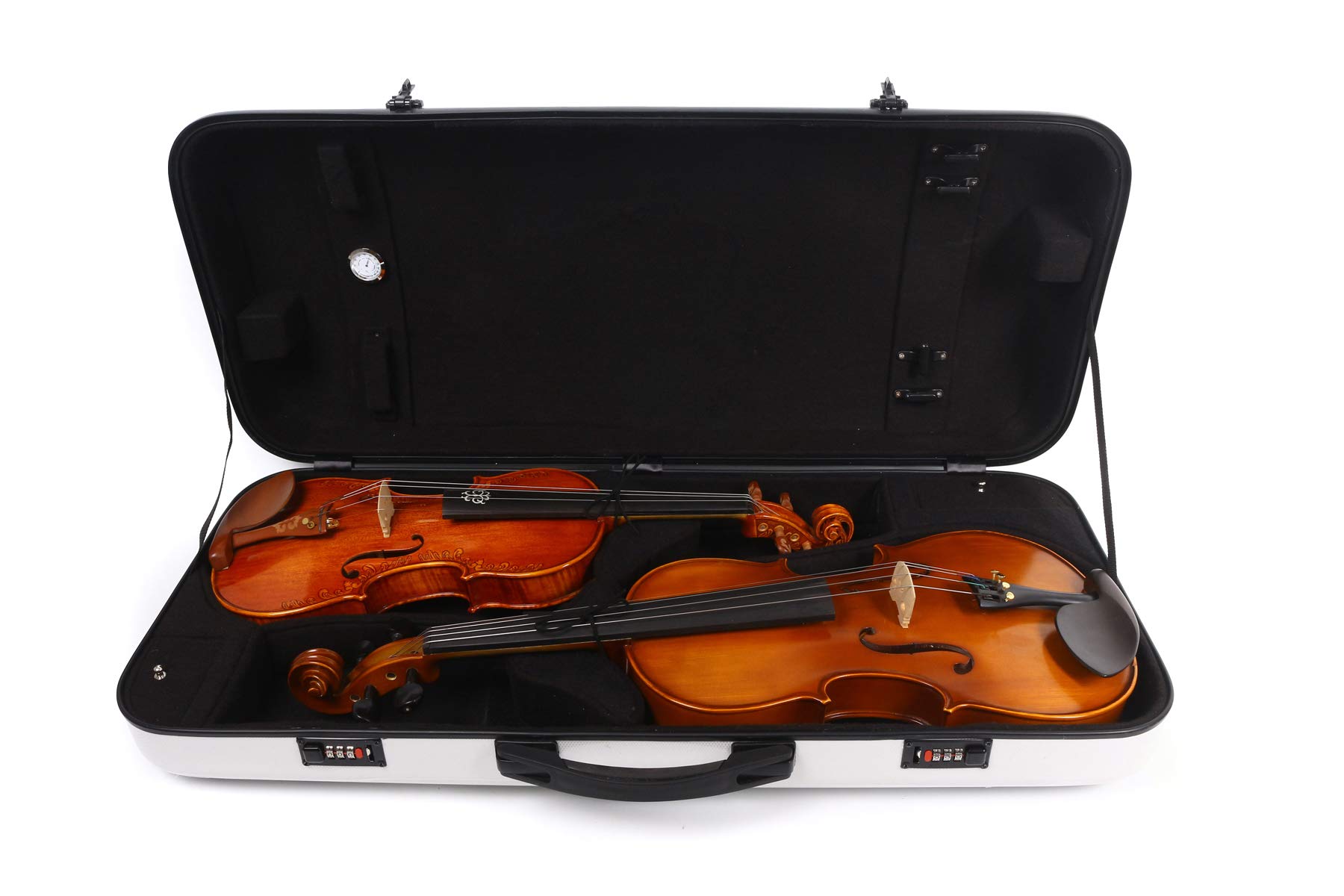 Yinfente Carbon Fiber Double Violin & Viola Case (4/4 Full Size 15-16 Inch Adjustable) - Protective Travel Storage for Violinists | Perfect for School, Orchestra & Professional Performances (White)