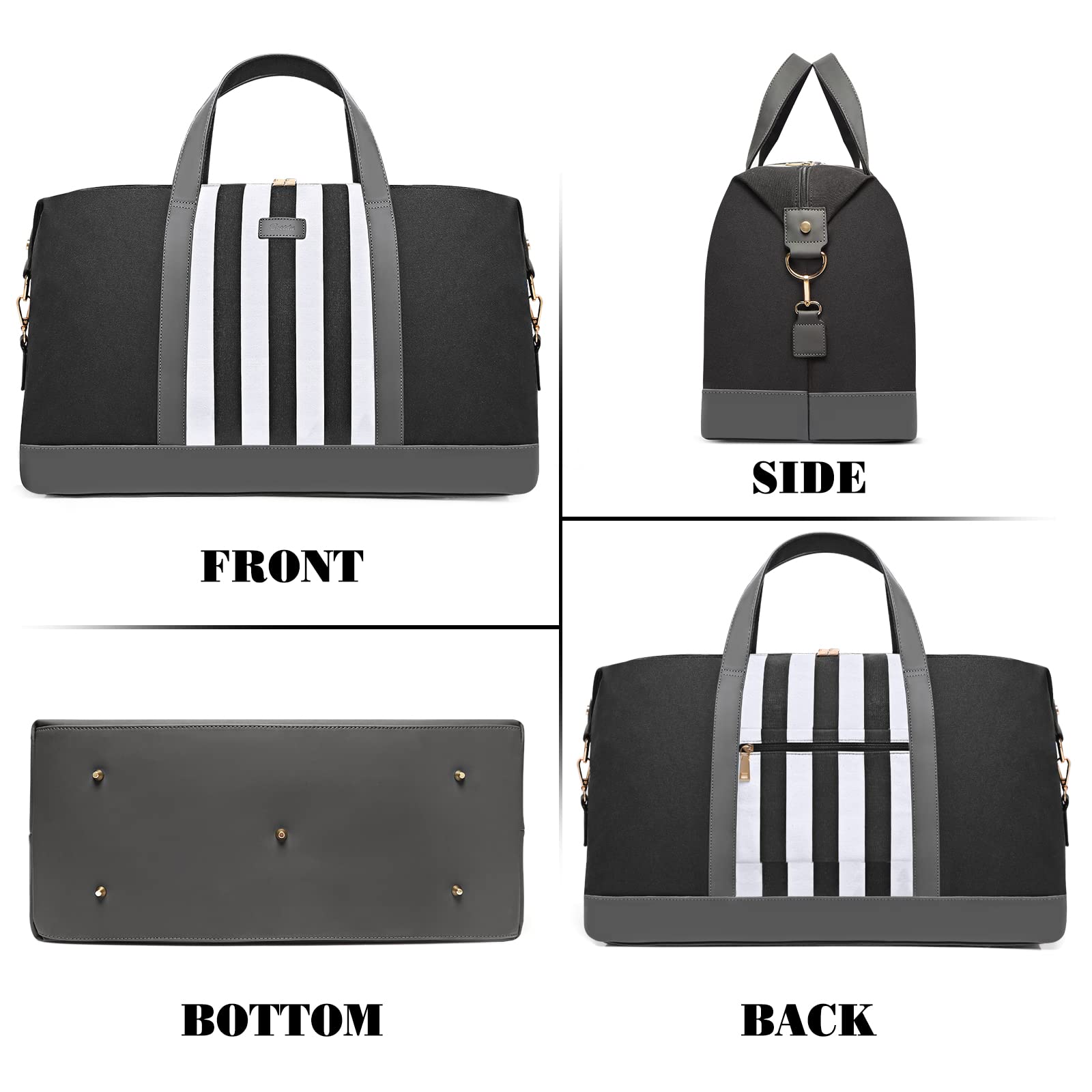 Stylish Women's Weekender Bag - Durable Canvas Overnight Travel Duffel with Trolley Sleeve - Perfect Valentine's Day Gift for Her (Black) | Ideal for Weekend Getaways, Gym, Business Trips & Air Travel