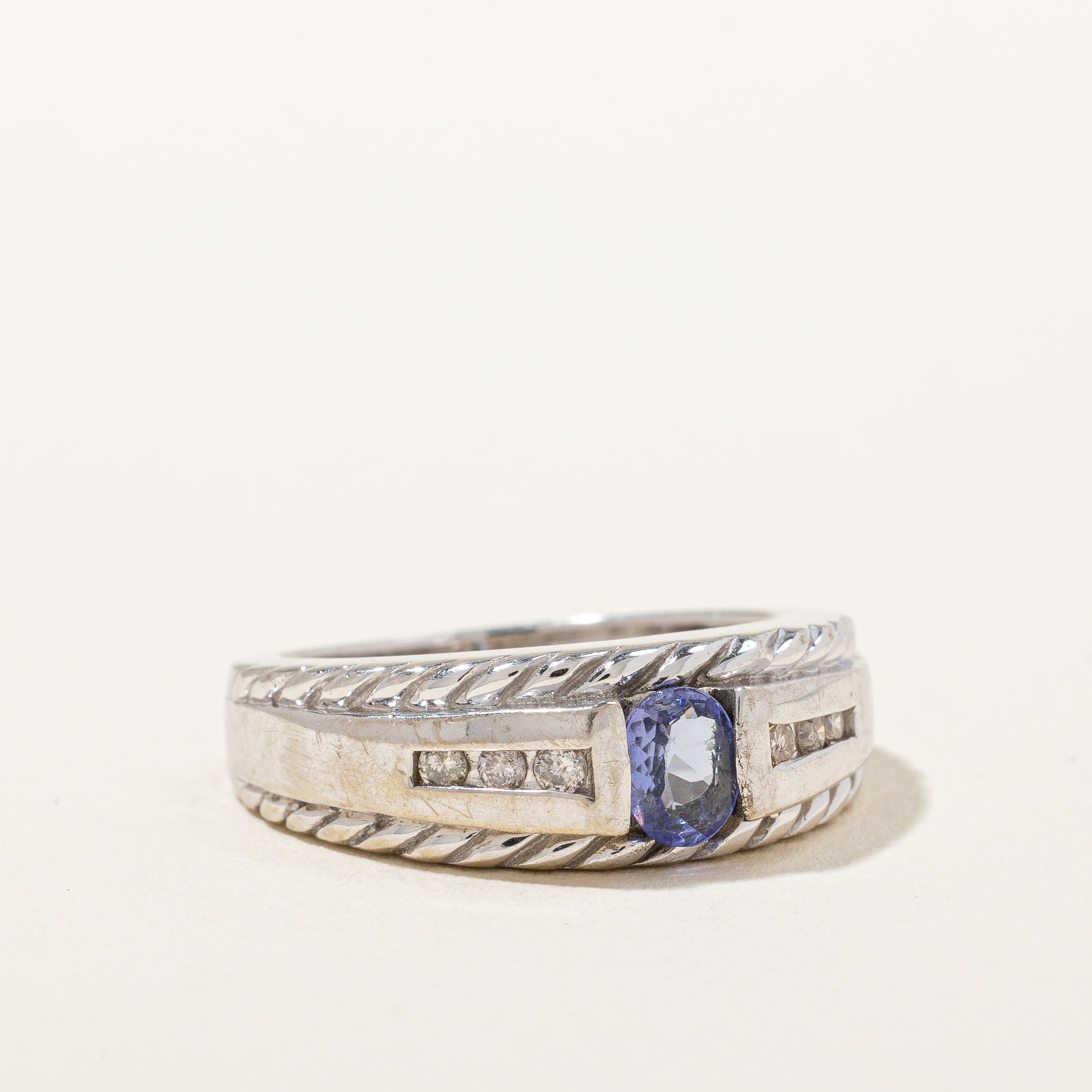 Exquisite Twist Detailed Tanzanite & Diamond Ring | 0.12 Carat Total Weight | Size 5.5 | Elegant Jewelry for Engagement, Anniversary & Special Occasions