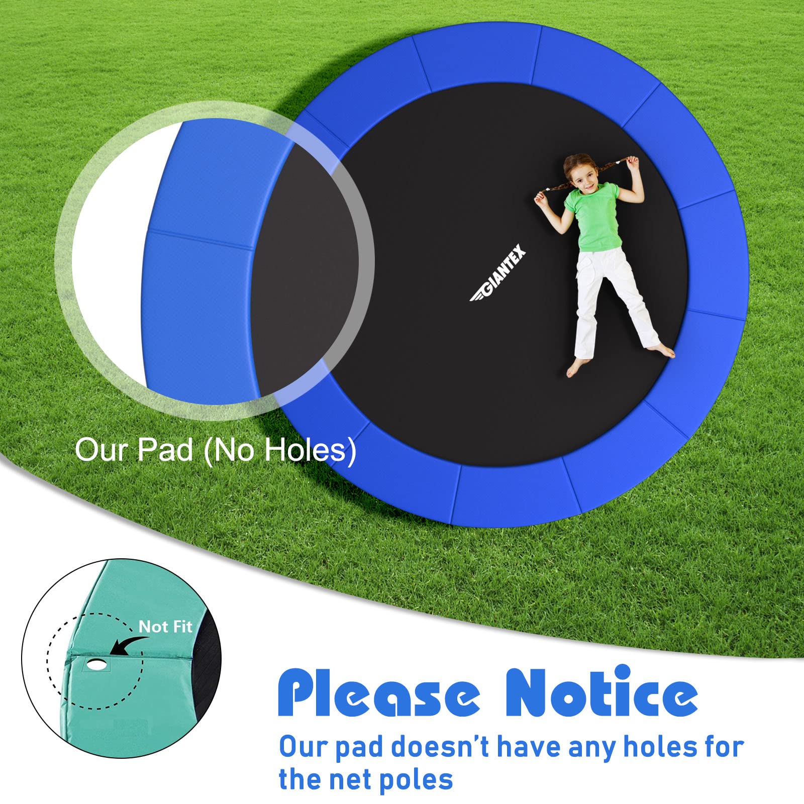 Giantex 8Ft 10Ft 12Ft 14Ft 15Ft 16Ft Trampoline Safety Pad - Heavy Duty Tear-Resistant Edge Cover with Spring Protection - All Weather Replacement Jumping Mat for Outdoor Backyard Play & Exercise