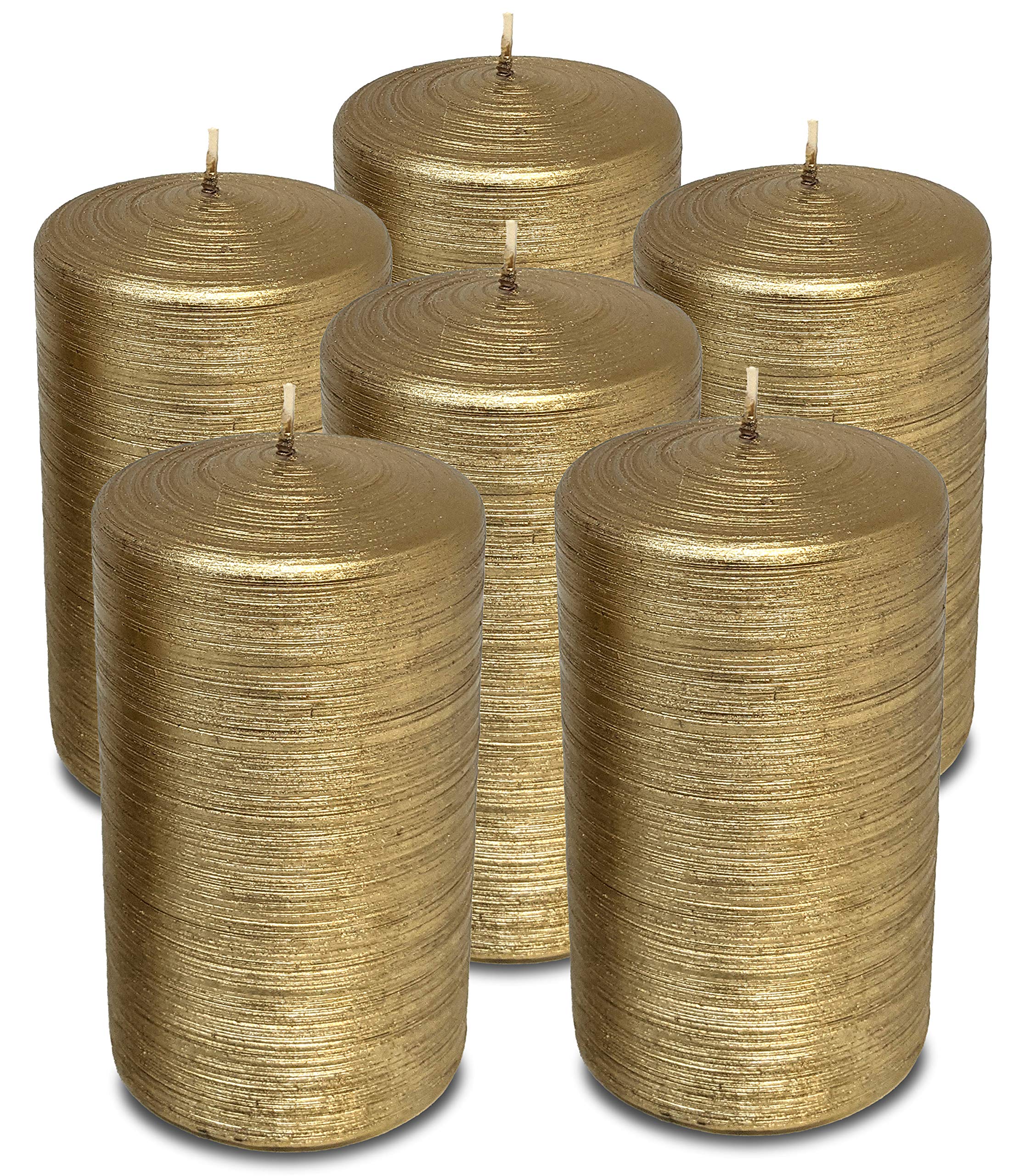 Hyoola Brushed Metallic Pillar Candles 6 Pack - Antique Gold Decorative Candles for Weddings & Home Decor - 2.75x5 Inch European Made Pillar Candles - Perfect for Centerpieces, Romantic Dinners & Holiday Decorations