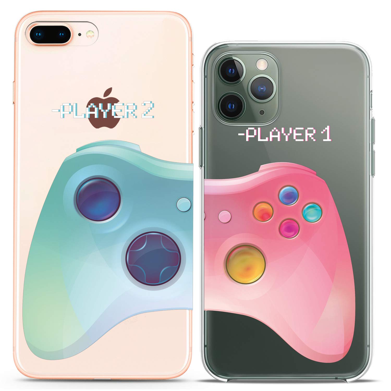 Funny Matching Couple Phone Cases for iPhone 16/15/14/13/12/11 Pro Max/Mini/Xs/X/6s/8 Plus/7+/Xr/10/SE/5 - Pink & Blue Silicone Covers for Him & Her - Perfect Anniversary Gift for Couples, Boyfriend & Girlfriend - Great for Date Nights, Travel & Relationship Goals