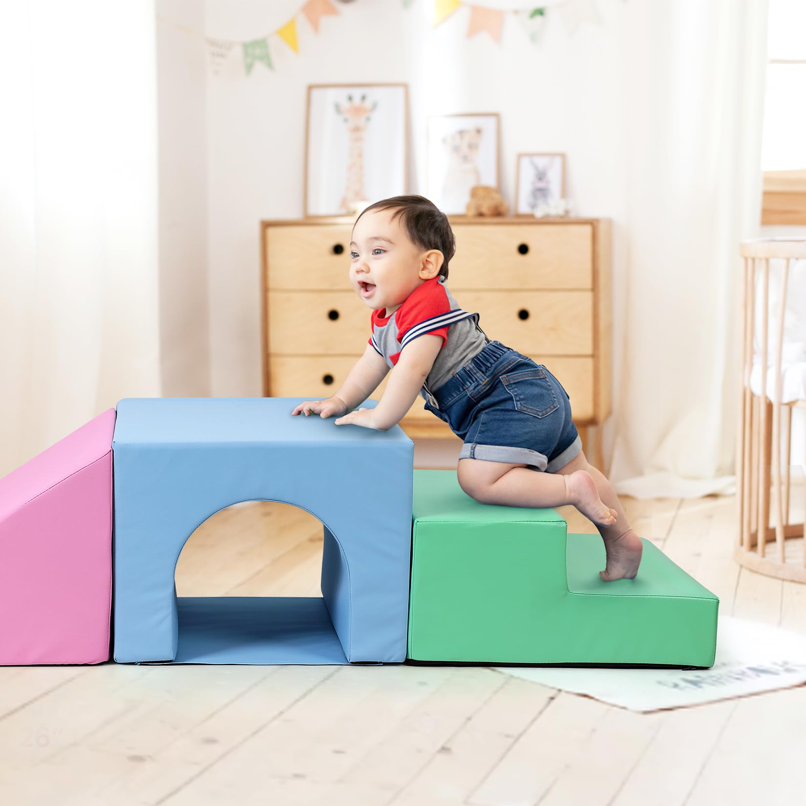 **Non-Toxic Foam Climbing Blocks for Toddlers 1-3 Years - Waterproof Baby Climbing Toys, Indoor Jungle Gym Set (4PCS) - Lightweight, Easy to Clean & Safe for Playrooms, Daycares & Home Use**