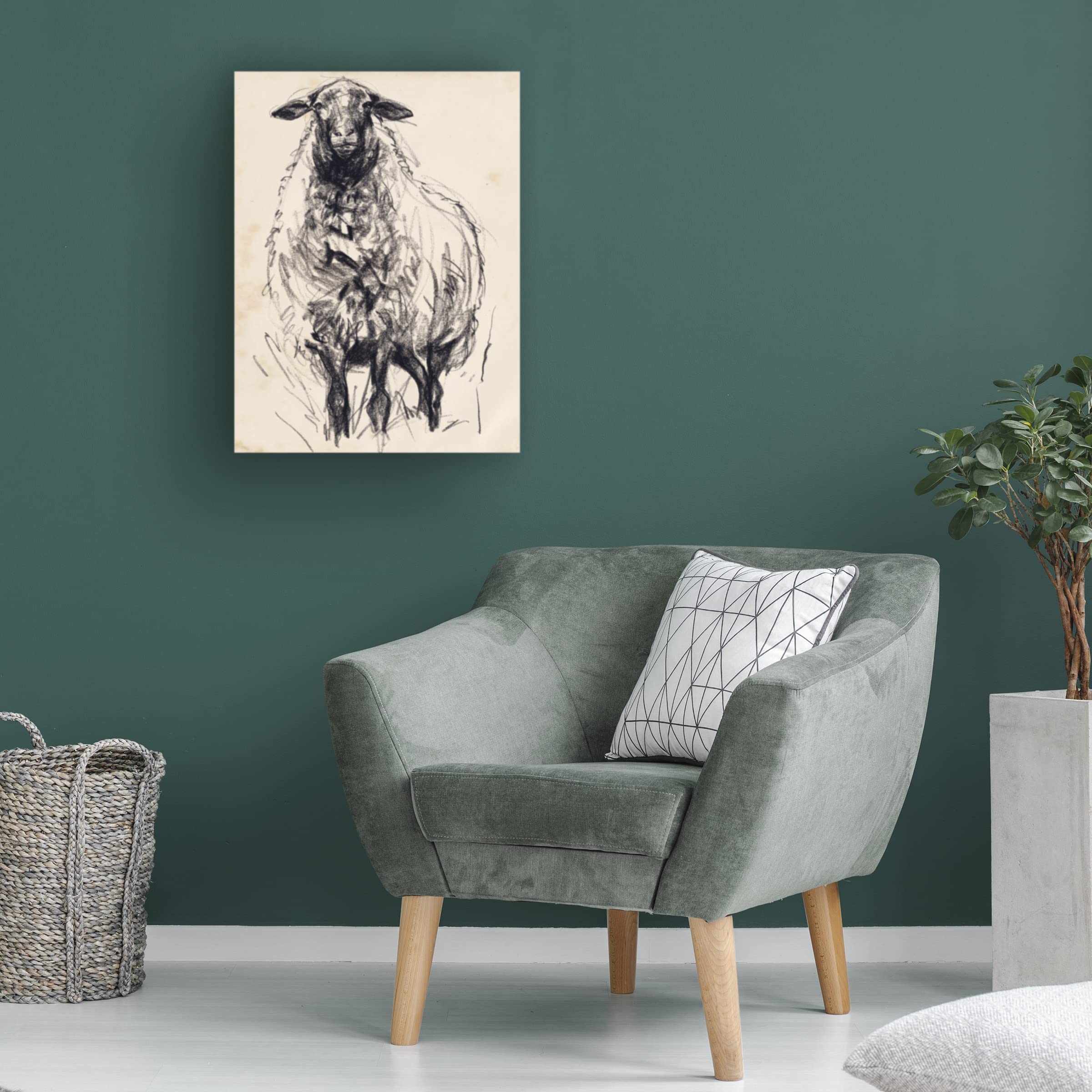 Jennifer Paxton Parker 'Charcoal Sheep I' Canvas Wall Art Print - Modern Farmhouse Decor for Living Room, Bedroom & Office