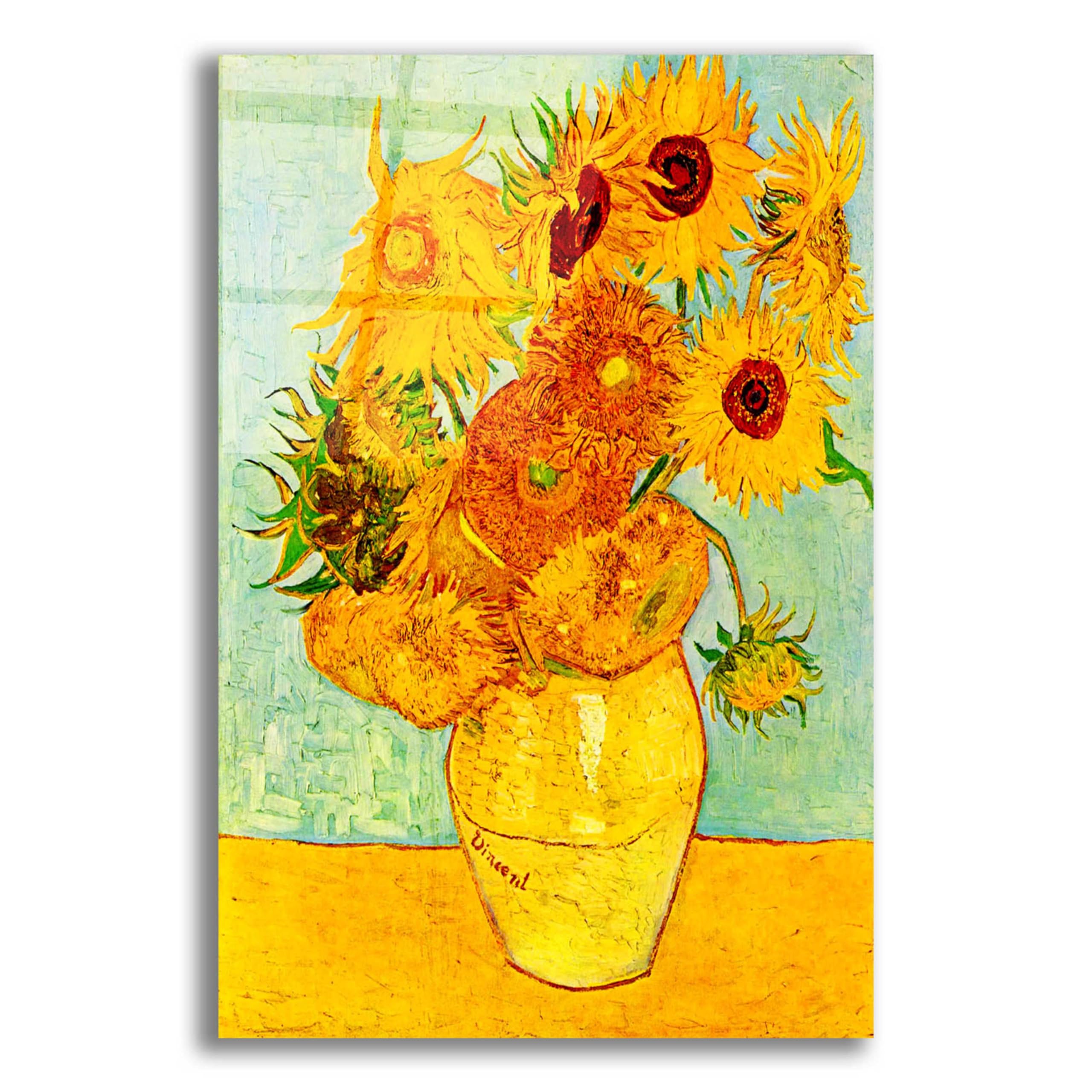 Vincent van Gogh 'Still Life: Vase with Twelve Sunflowers' Acrylic Glass Wall Art Print - 12x16 Inches - Modern Home & Office Decor - Perfect for Living Room, Bedroom or Gallery Wall Display
