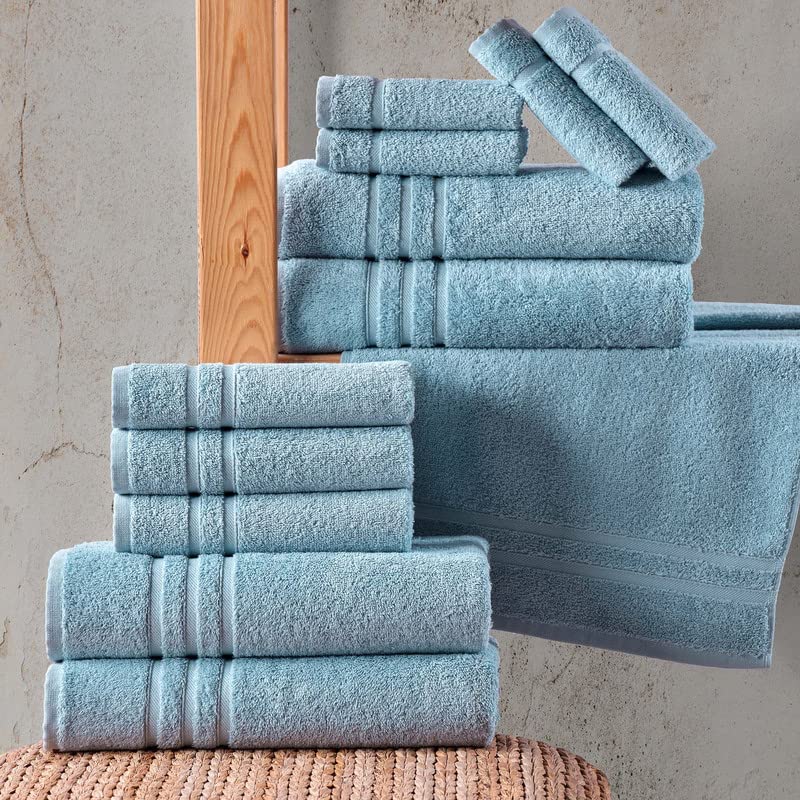 Premium Soft & Absorbent 100% Cotton Bath Towels 4 Pack - 600 GSM Light Blue Linen Towels for Spa, Beach, Gym & Everyday Luxury | Hawmam