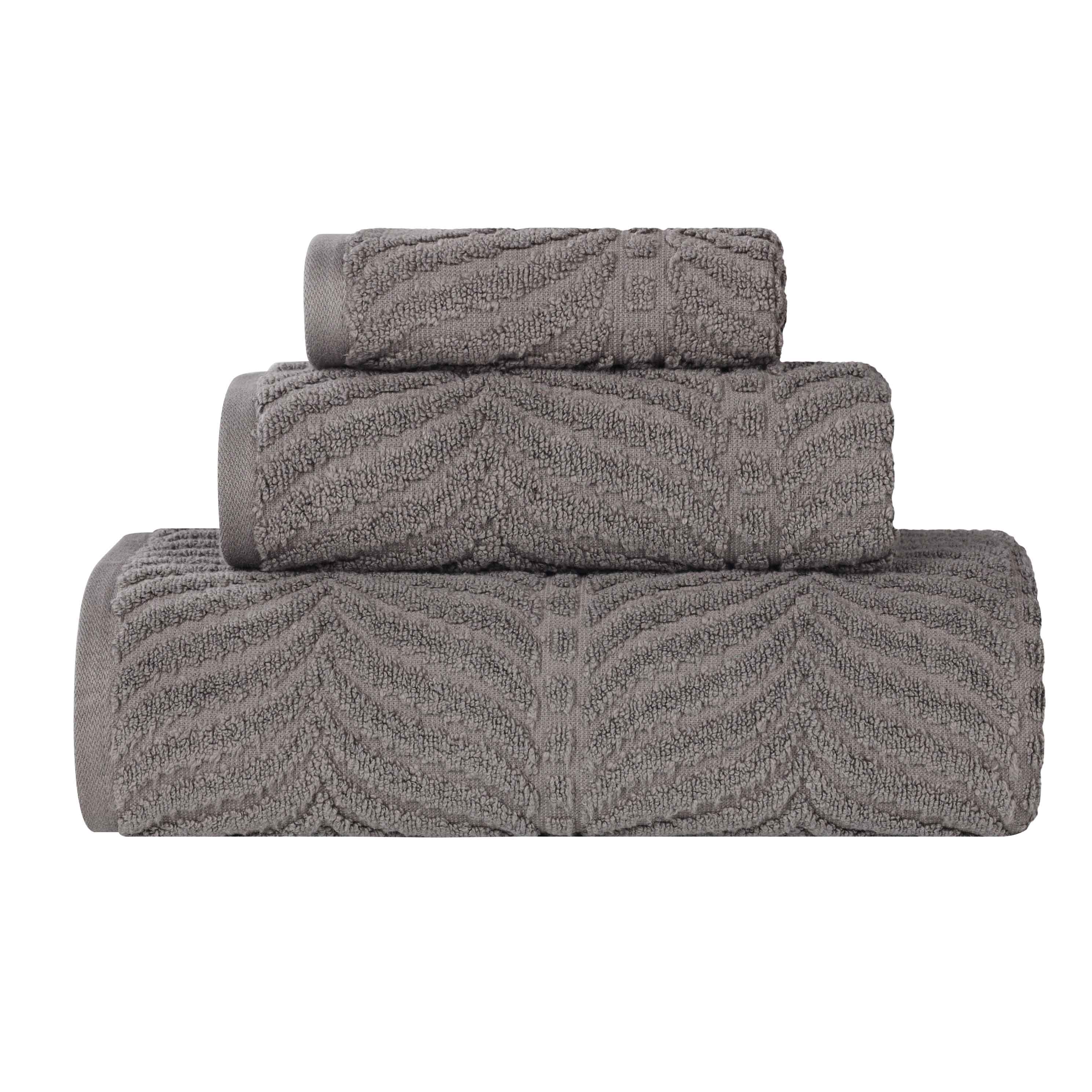 Premium Zero Twist Cotton Jacquard Towel Set - 3 Piece Luxury Bath Towels with Elegant Chevron Pattern for Spa, Bathroom & Guest Use