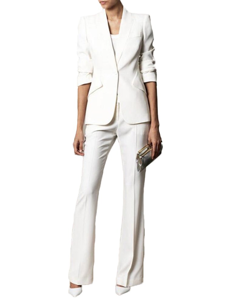 Elegant Women's Peak Lapel One-Button Business Suit Set - Formal Groom Jacket & Pants (US Size 6, White) | Perfect for Office Wear, Job Interviews & Special Occasions