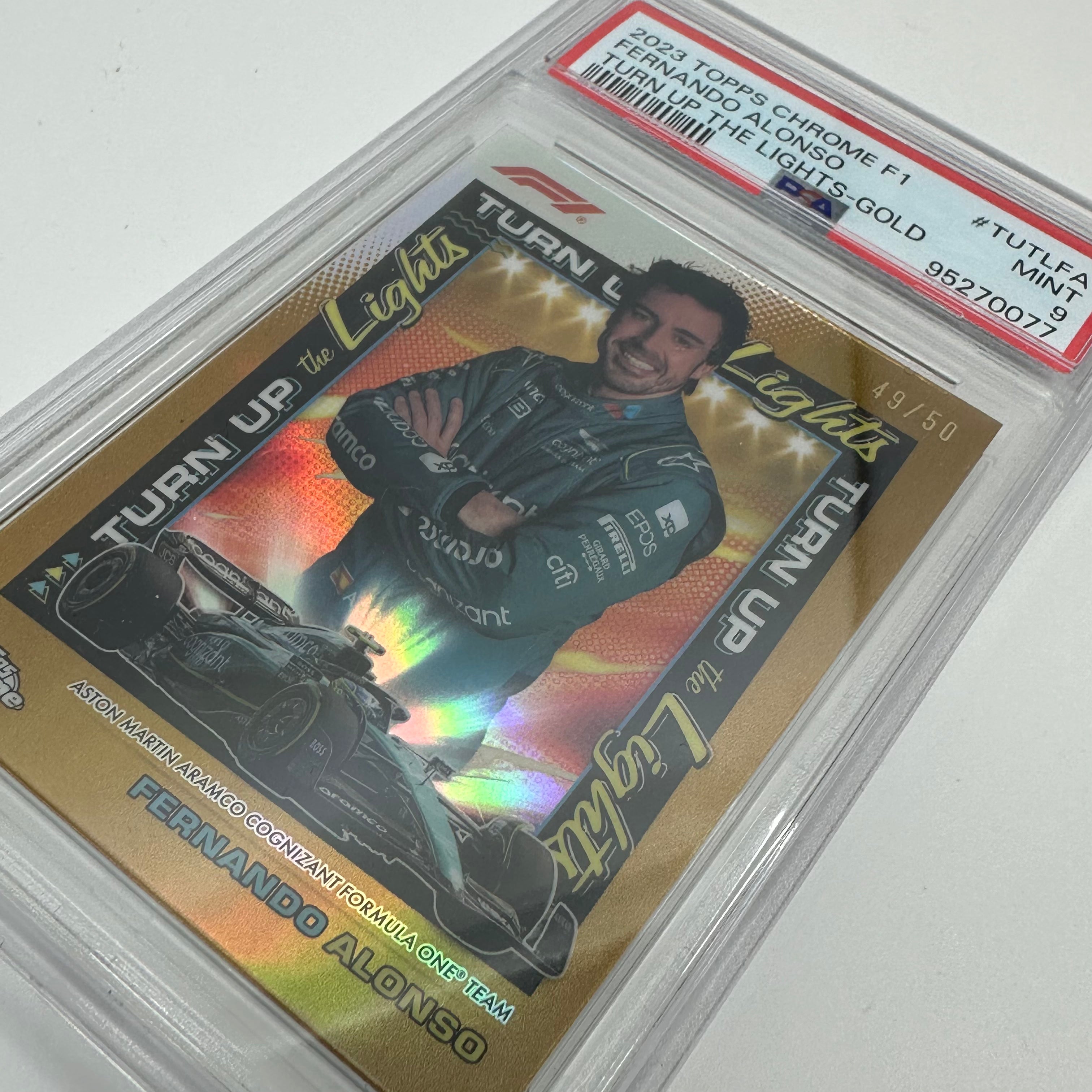 2023 Topps Chrome F1 Fernando Alonso #TUTLFA Gold PSA 9 Graded Trading Card - Perfect for F1 Collectors, Racing Fans, and Sports Memorabilia Enthusiasts