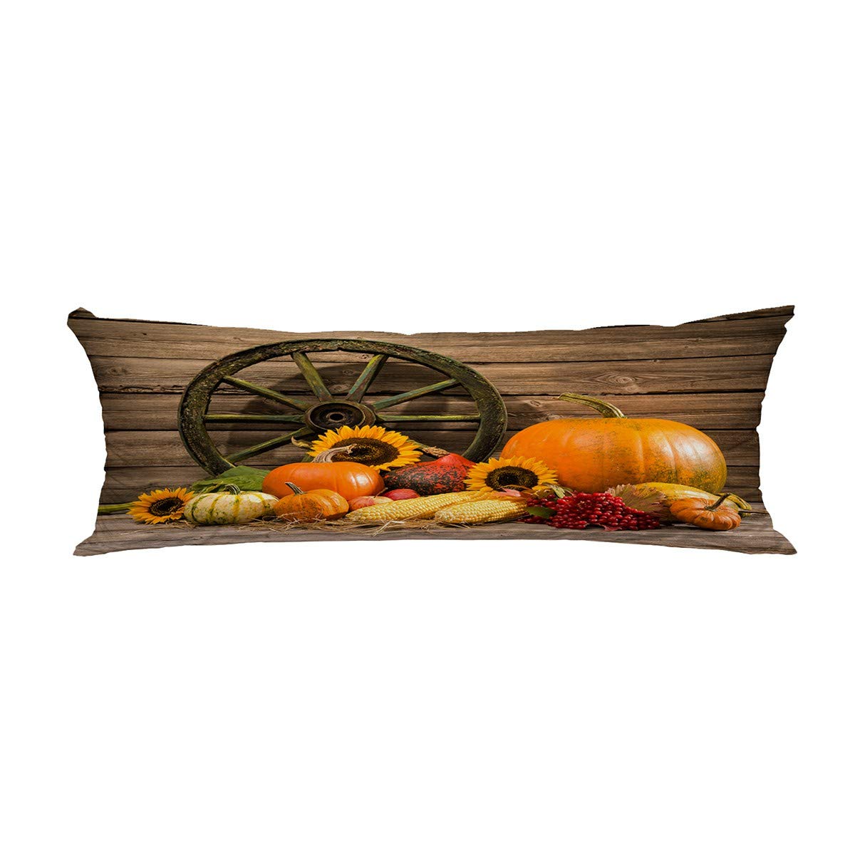 ECZJNT Thanksgiving Autumn Pumpkin Old Wooden Wheel Pillow Cover - 20x60 Inch Body Pillowcase & Protector for Fall Home Decor, Seasonal Sofa & Bed Accent