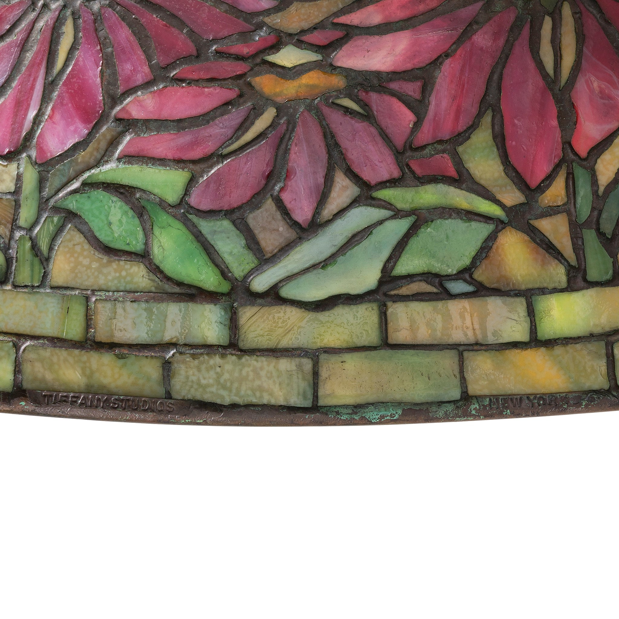 Tiffany Studios New York Poinsettia Table Lamp - Stained Glass Art Deco Home Decor for Living Room, Bedroom & Office Lighting
