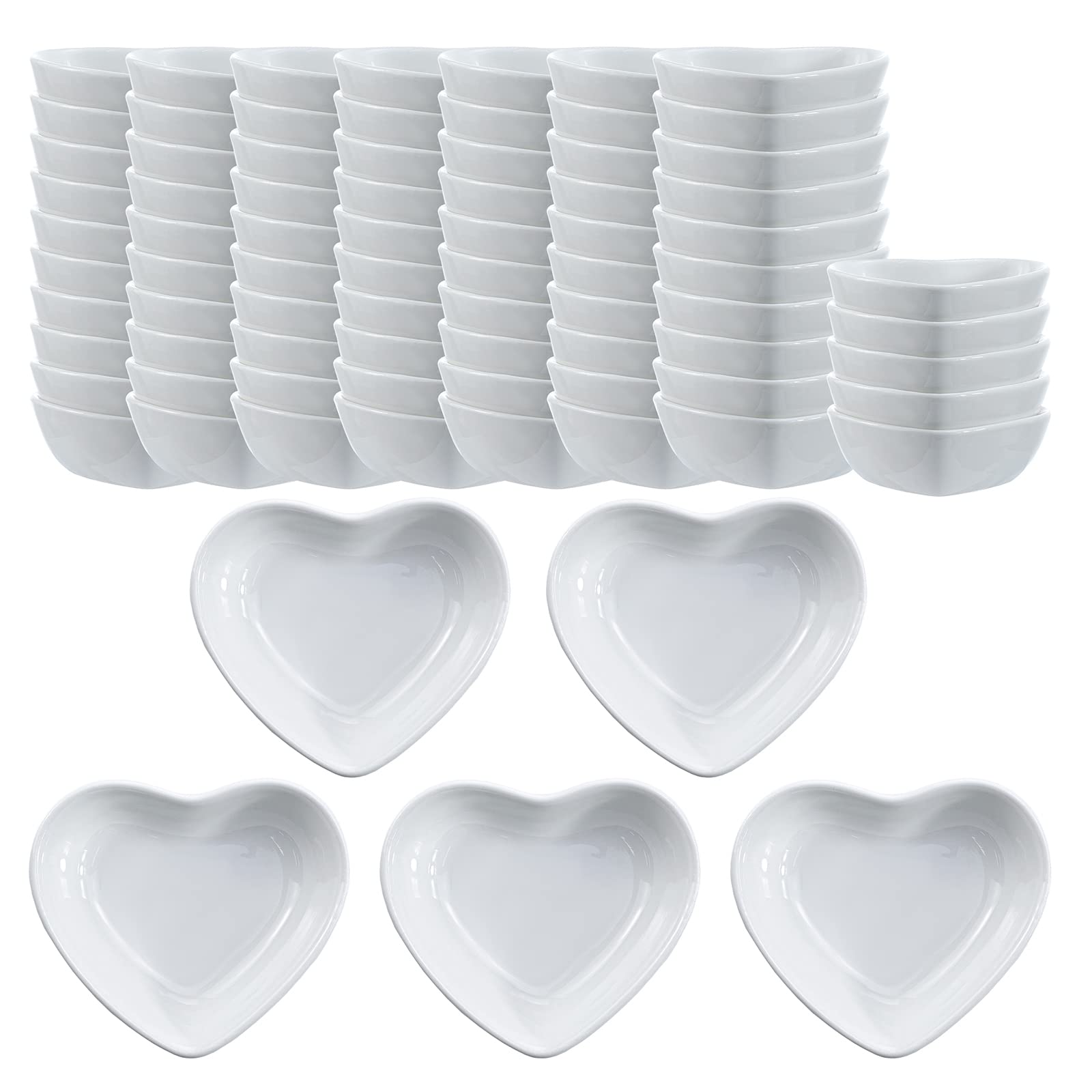 Heart-Shaped Ceramic Sauce Bowls Set of 80 - Multipurpose Serving Dishes for Sushi, Appetizers, Seasoning & Dipping - Perfect for Restaurants, Dinner Parties & Home Entertaining