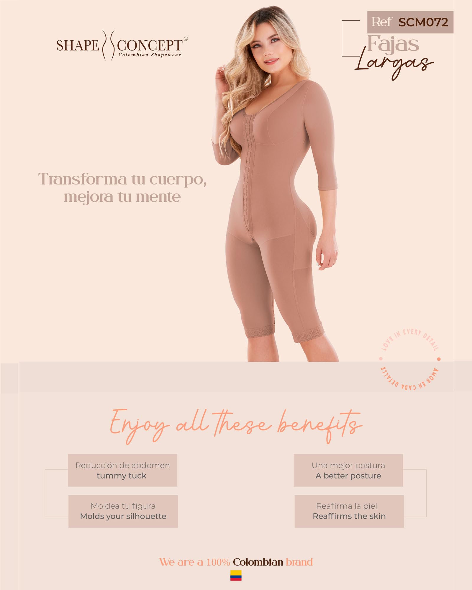 SHAPE CONCEPT Colombian Shapewear Fajas - Tummy Control Body Shaper for Women | Postpartum Recovery & Waist Training | Perfect Under Dresses for Special Occasions