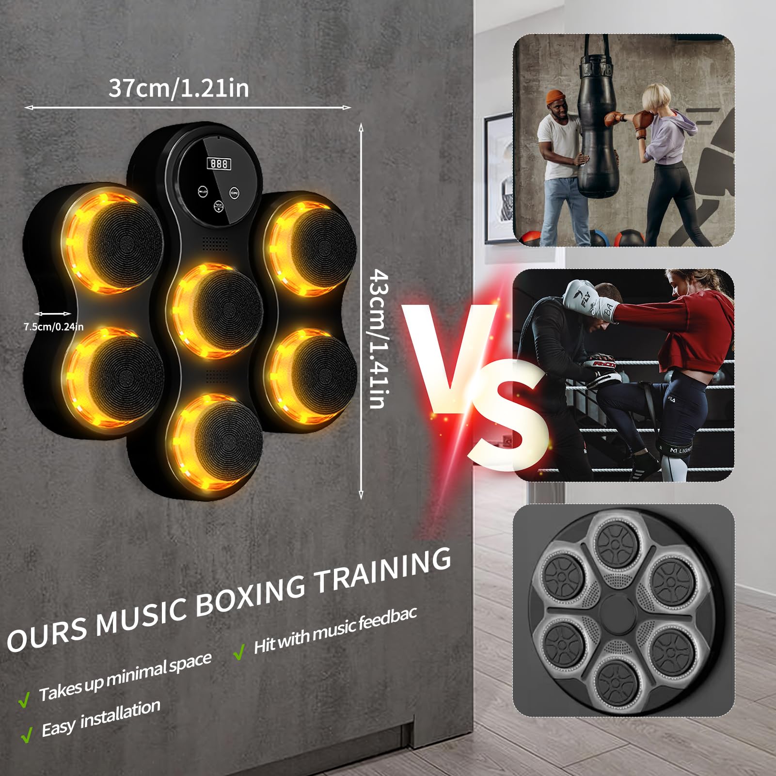 Smart Bluetooth Boxing Machine with LED Display & Gloves - Wall-Mounted Punching Pad for Music Workouts - Home Gym Equipment for Adults & Kids - Perfect for Fitness Training, Stress Relief & Cardio Workouts