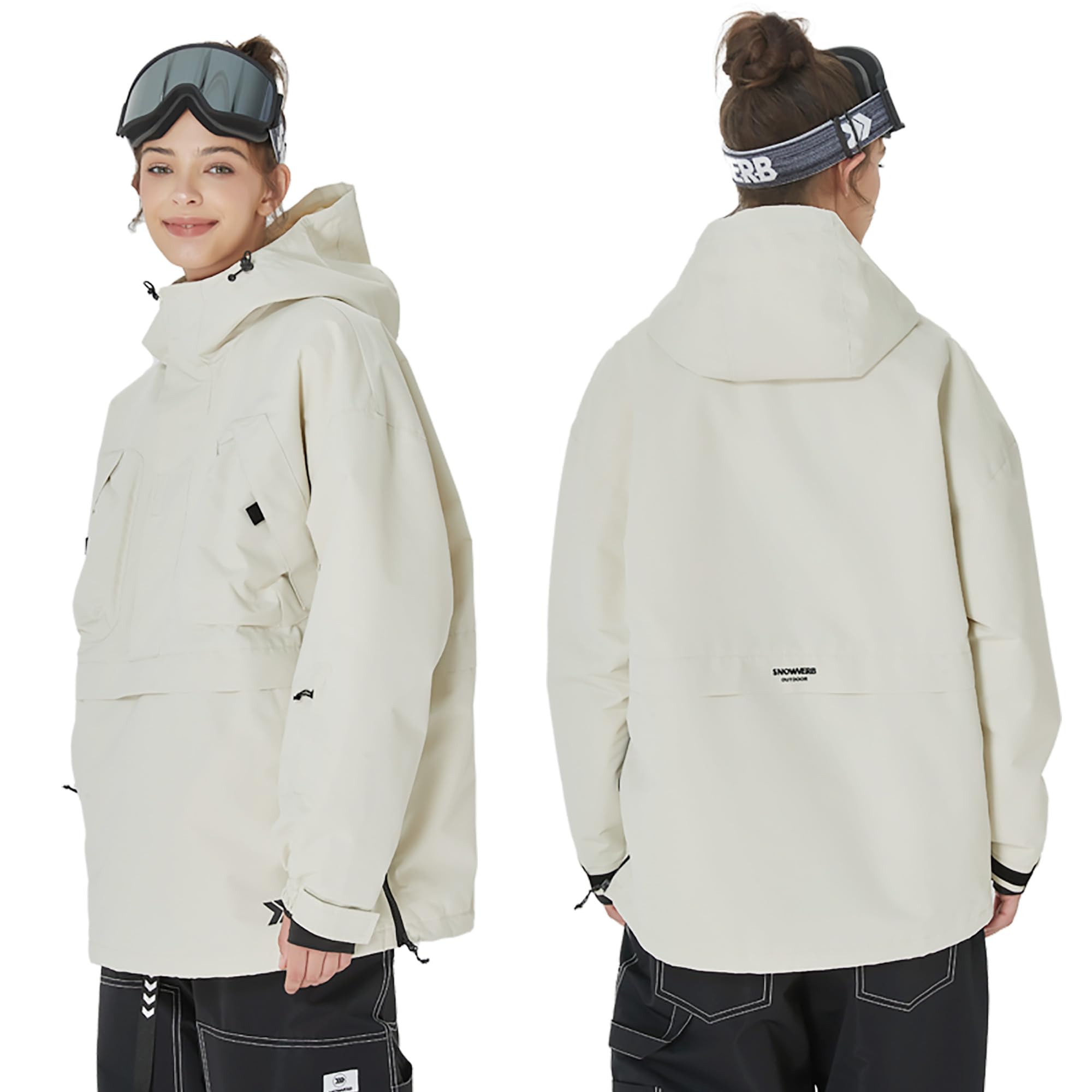 SNOWVERB Men's & Women's Waterproof Insulated Snowboard Jacket - Half-Zip Anorak Hooded Ski Coat for Snowboarding & Winter Outdoor Activities