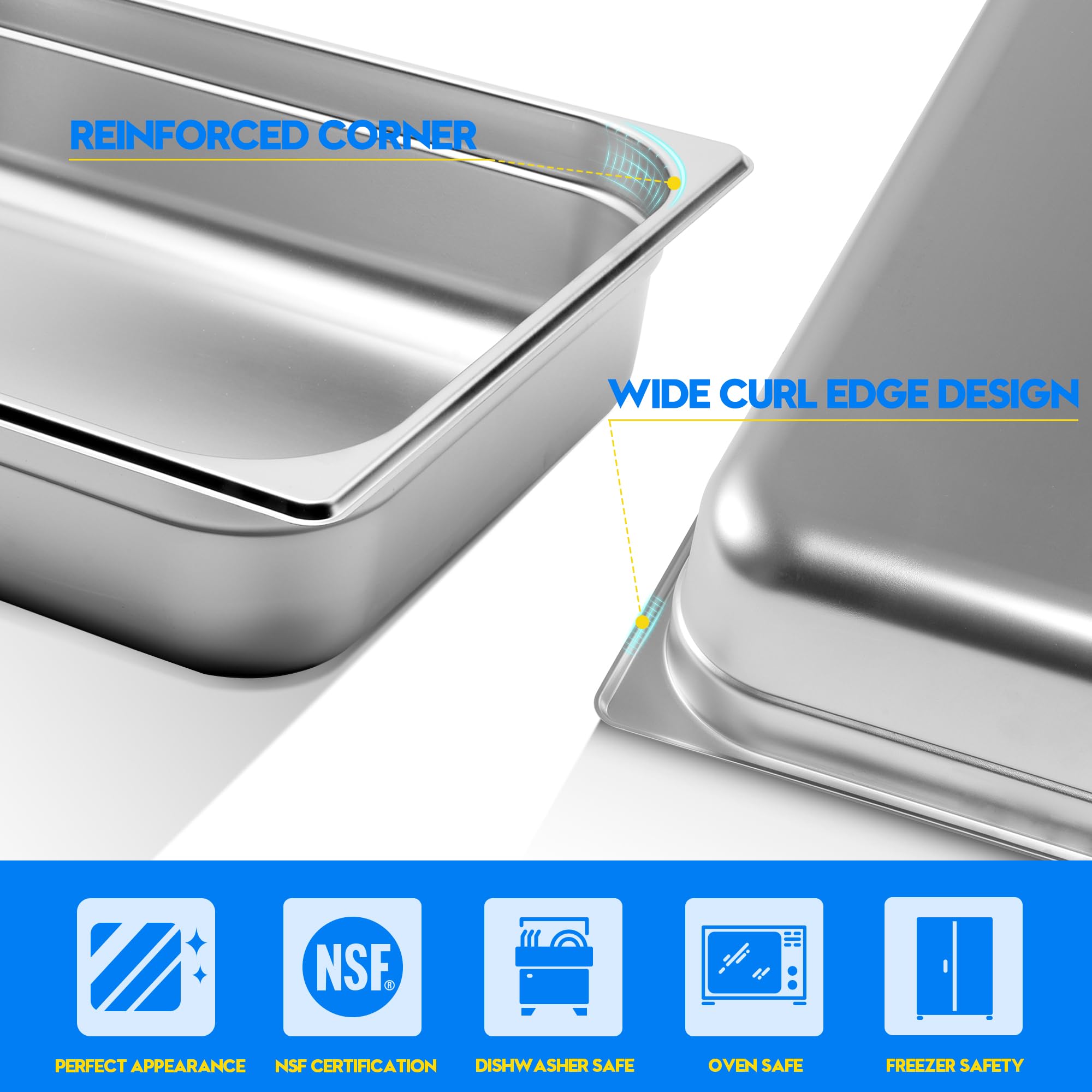6 Pack Commercial Stainless Steel Hotel Pans - 1/2 Size 4