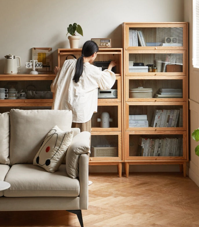 Solid Oak Wood Multi-Layer Flip Door Side Cabinet & Bookcase - Perfect for Living Room, Bedroom, and Office Storage & Organization