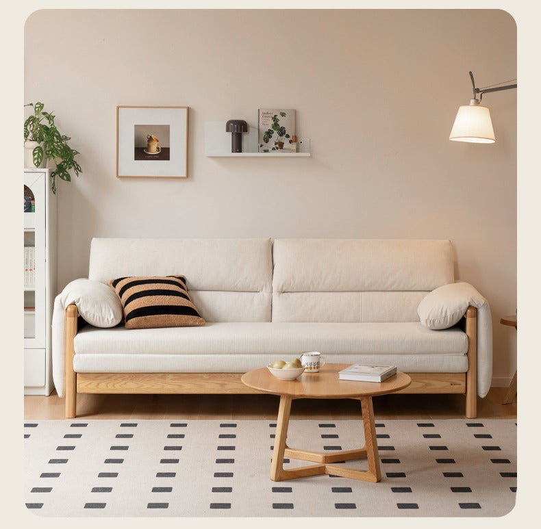 Solid Oak Wood Convertible Sofa Bed - Retractable Design for Sitting & Sleeping | Perfect for Small Spaces, Guest Rooms & Apartments