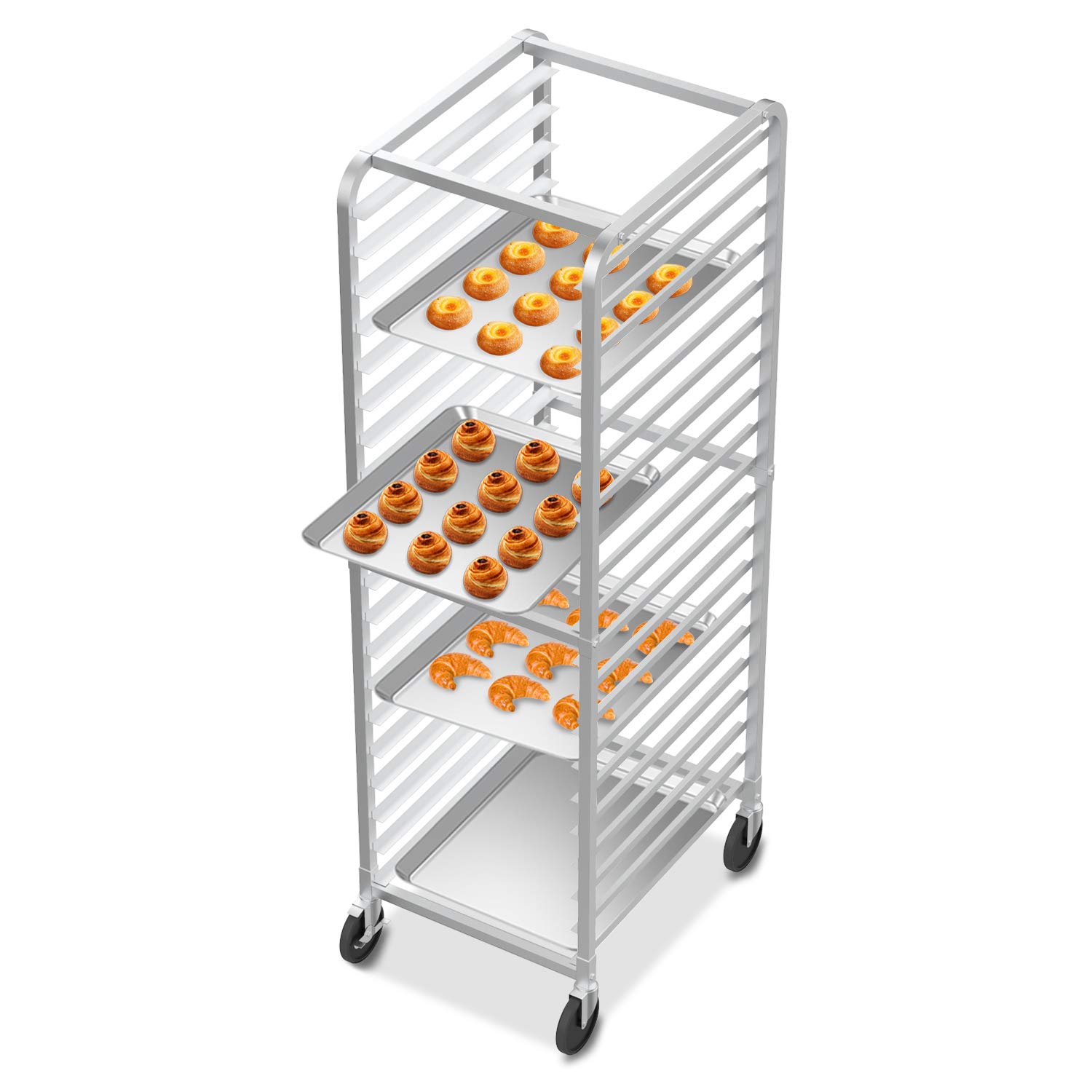 ROVSUN 20-Tier Commercial Stainless Steel Sheet Pan Rack with Brake Wheels - Heavy Duty Baking Tray Cart for Bread, Pastry & Food Storage - Ideal for Bakeries, Restaurants & Commercial Kitchens