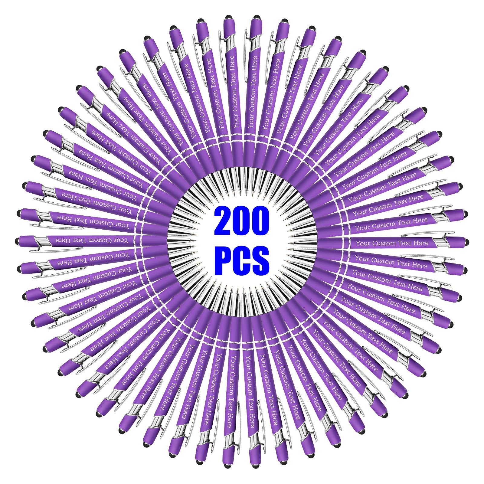 200 Pcs Personalized Custom Pens Bulk - Free Engraving with Name/Message - Custom Ballpoint Pens & Stylus for Business, Office, Graduation Gifts - Great for Men, Women, Christmas & Birthday Presents (Purple) - Perfect for Corporate Events, Promotions & Thoughtful Gifts