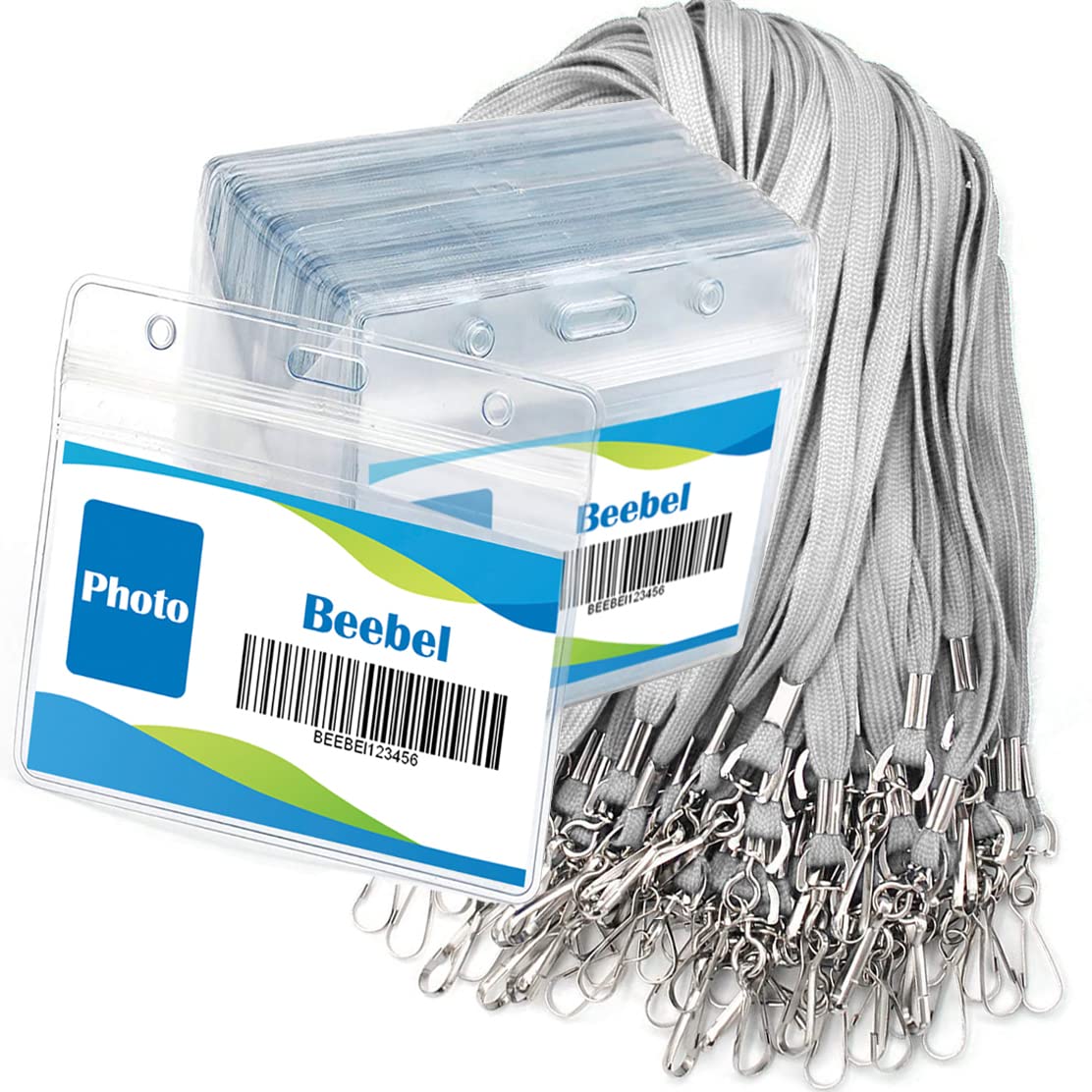 Beebel 50Pcs Waterproof ID Card Holder with Lanyards - Office & Event Use