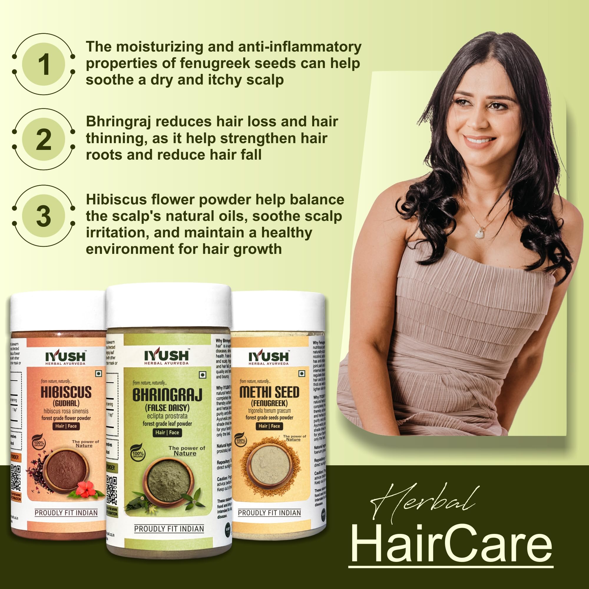 IYUSH Ayurvedic Bhringraj Powder with Fenugreek & Hibiscus for Hair Growth – 300g | Natural Hair Mask for Dry, Frizzy Hair & Scalp Care | Herbal Volume Booster | Skin & Hair Treatment | Perfect for DIY Spa & Home Hair Care Routines