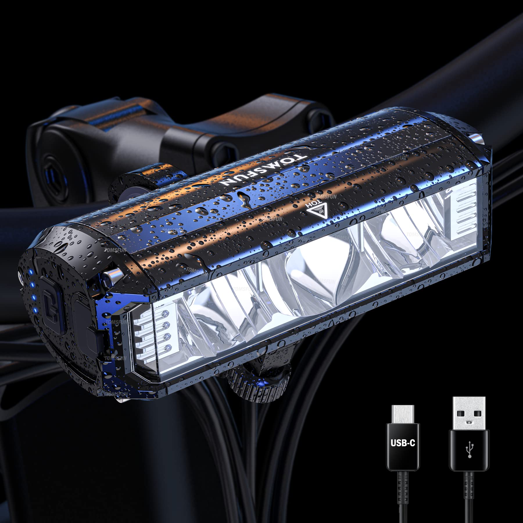 2600 Lumen USB-C Rechargeable Bike Light - 5 LED High/Low Beam Bicycle Headlight for Night Riding | Waterproof Cycling Light with Power Bank Function | Perfect for Commuting, Mountain Biking & Road Cycling