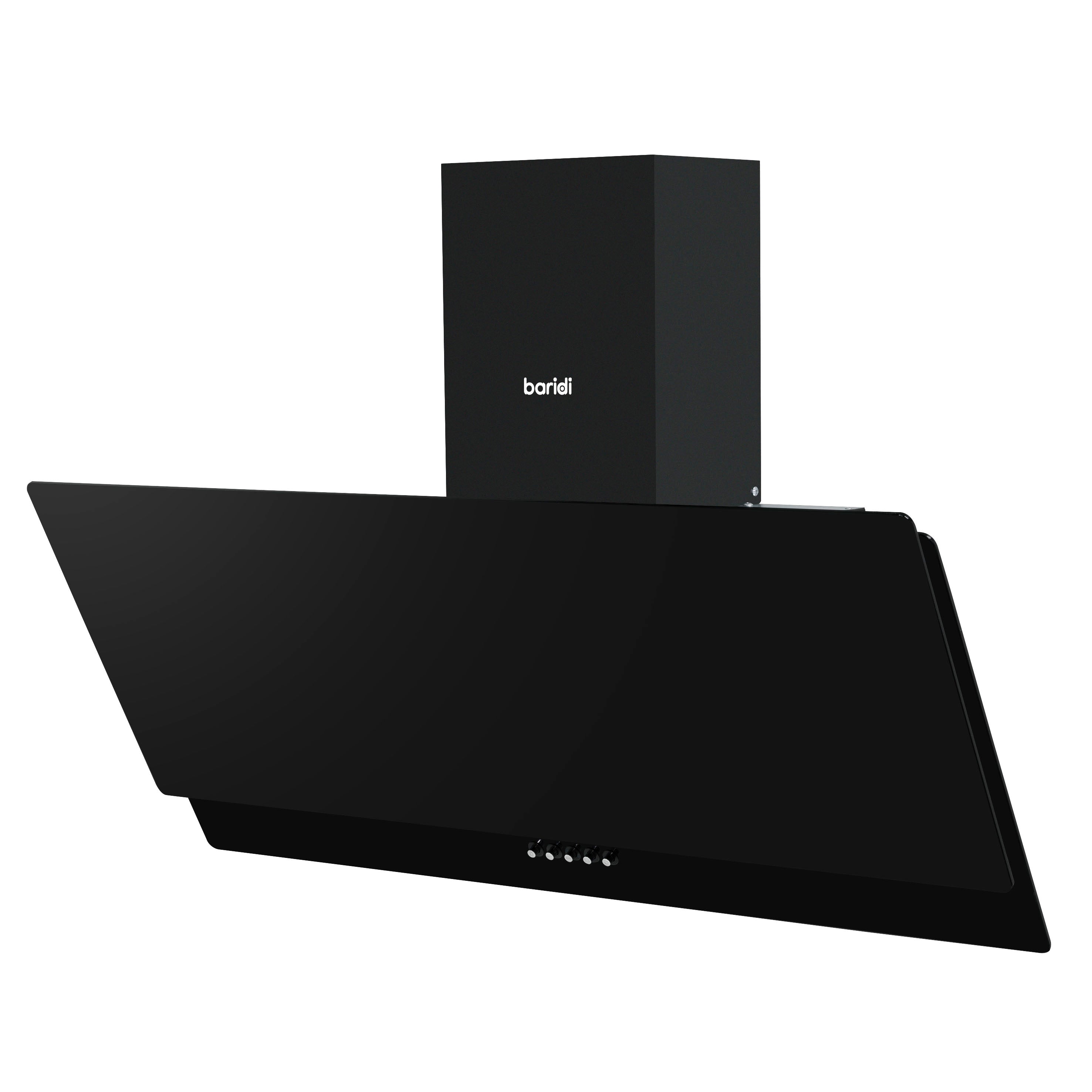 Baridi 90cm Angled Chimney Cooker Hood with Carbon Filters & LED Light - Black Glass Kitchen Extractor Fan - DH106 - Perfect for Modern Kitchens & Open-Plan Living Spaces