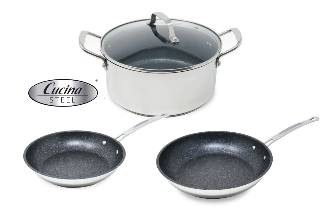 Premium Cucina Steel 4-Piece Nonstick Cookware Set - Pots and Pans for Frying, Boiling & Sauteing - Perfect for Home Kitchen, Restaurant & Camping Cooking