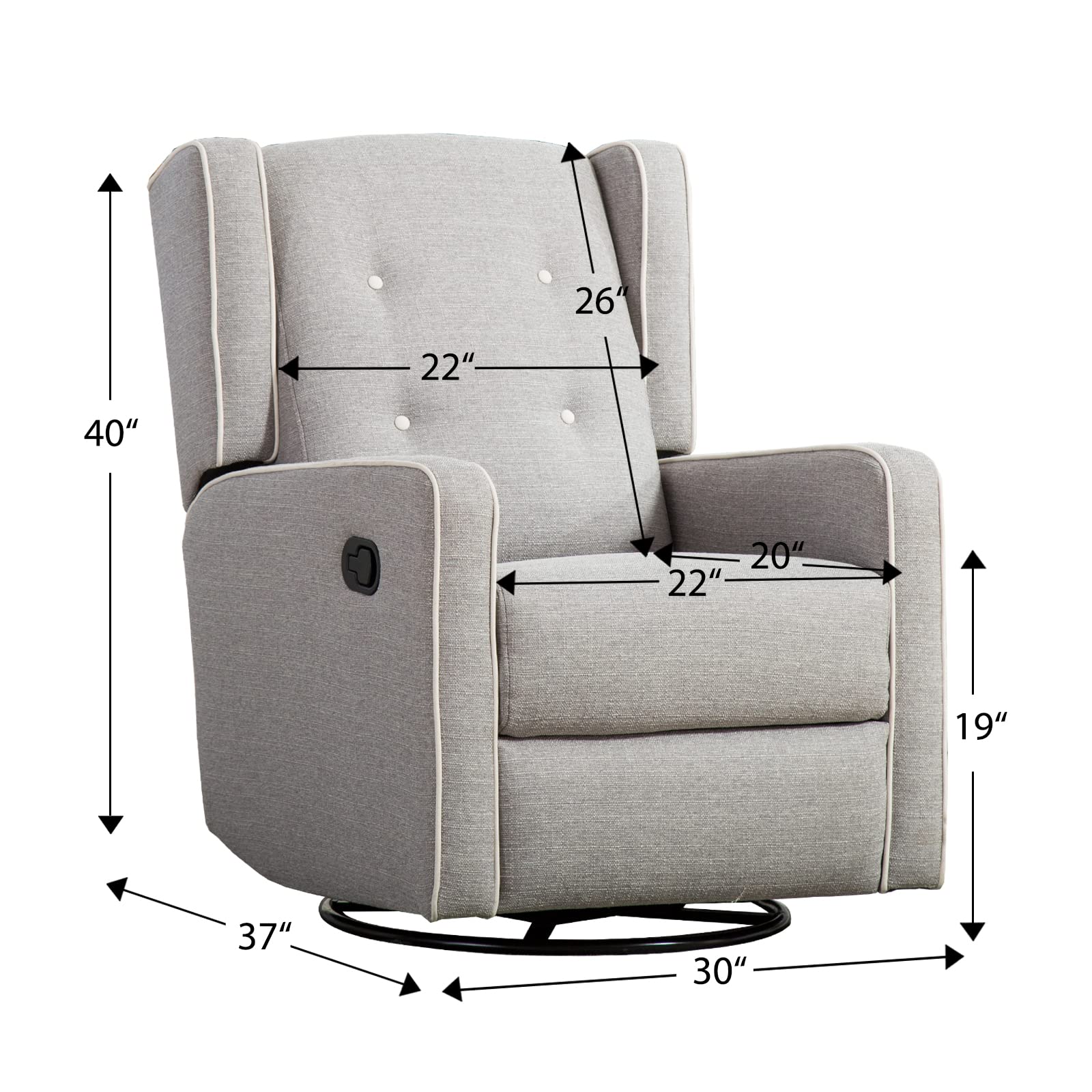 CANMOV Swivel Rocker Recliner Chair - Manual Nursery Glider Rocking Chair with Reclining Function, Soft Gray Upholstery | Perfect for Baby Nurseries, Living Rooms & Breastfeeding Comfort