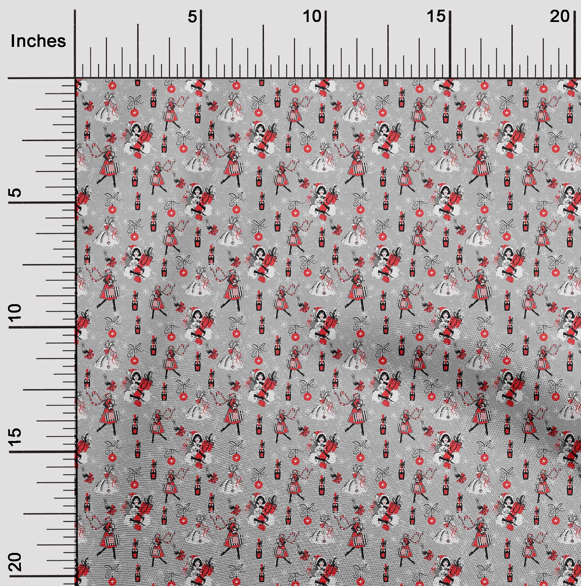 oneOone Polyester Spandex Gray Christmas Print Fabric by The Yard - 56 Inch Wide Stretch Material for Holiday Dresses, Skirts & DIY Crafts
