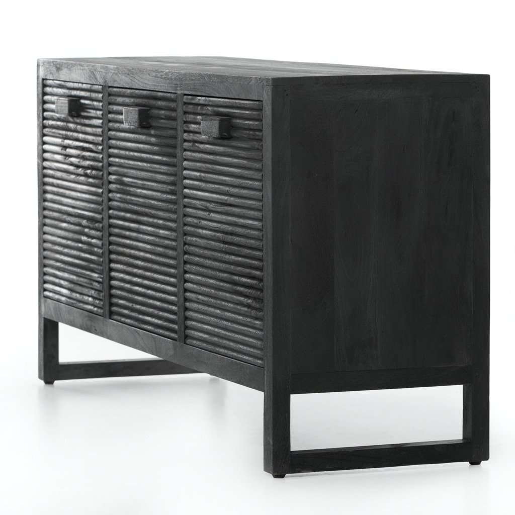 Lorne Media Console - Dark Reeded Totem TV Stand for Living Room | Modern Entertainment Center with Storage Shelves | Perfect for TV, Gaming & Home Theater Setup