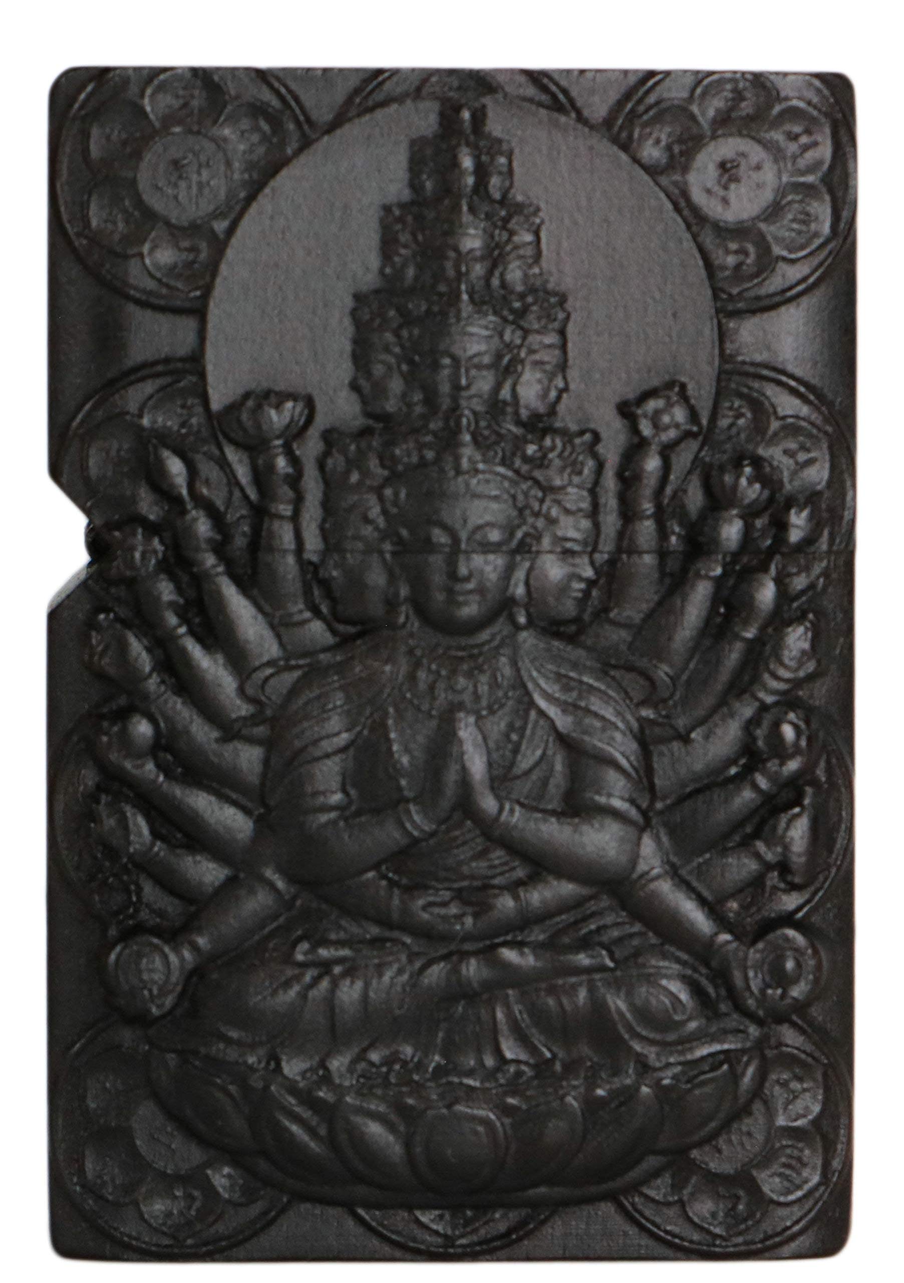 Natural Ebony Black Wood Carved Zippo Lighter Case Insert Kit - 1000 Arms Avalokiteshvara Goddess Design #3 | Perfect for Collectors, Gifts & Everyday Carry
