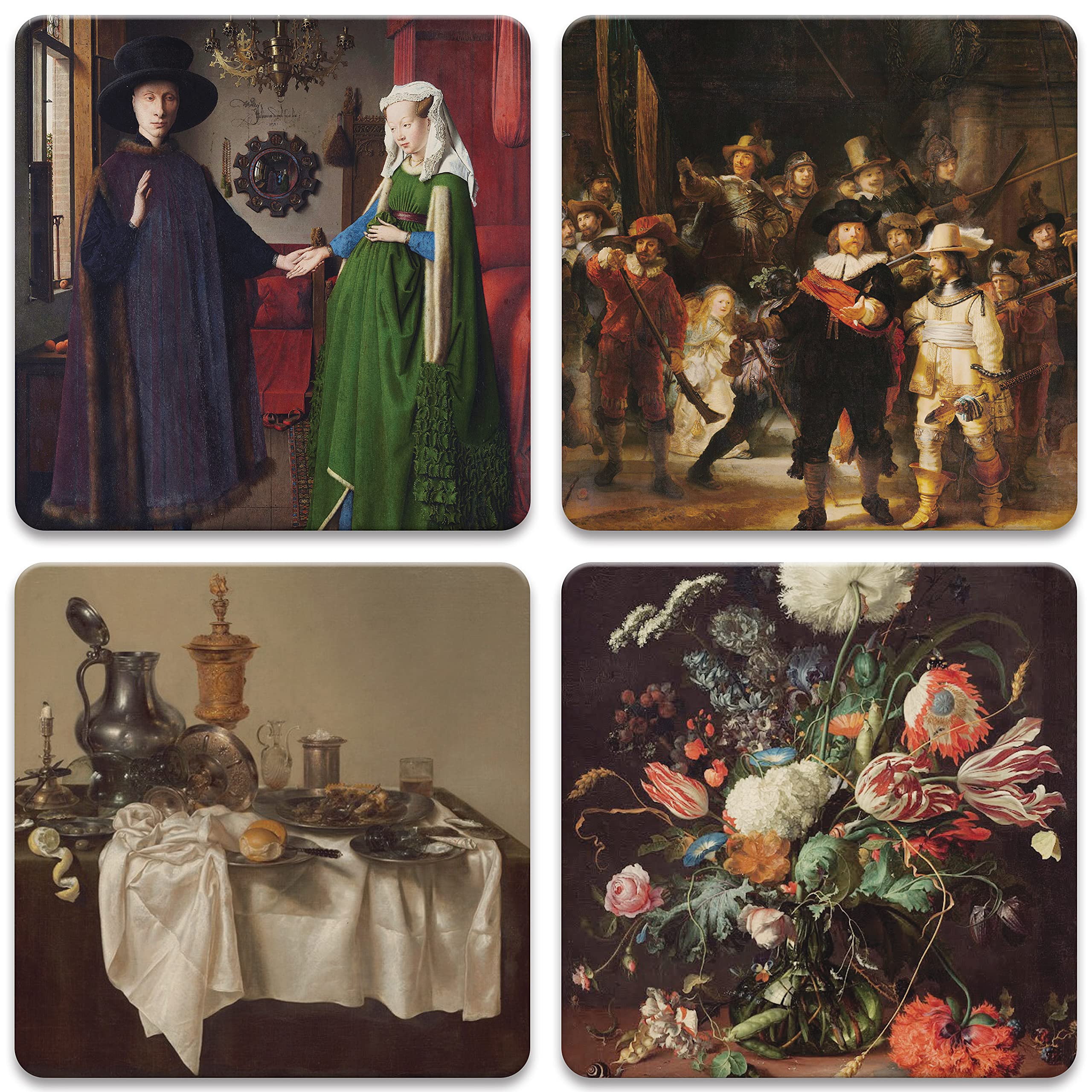 Dutch Masters Coasters Set of 4 - 4.25 Inch Absorbent Stone Coasters for Drinks - Perfect for Coffee Tables, Bars, and Home Decor