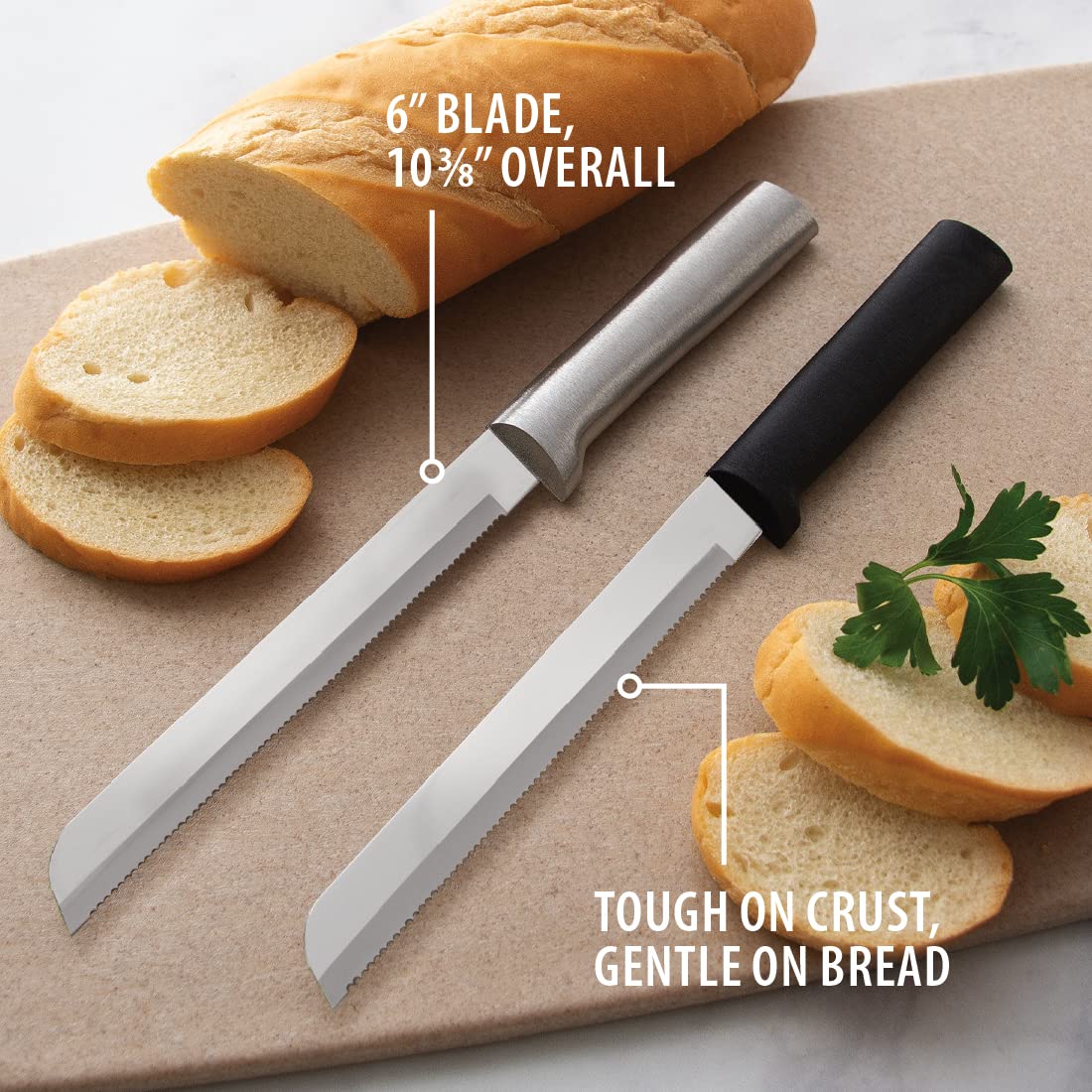 Rada Cutlery 6 Inch Bread Knife with Silver Handle - 2 Pack Set for Slicing Bread, Cakes & Pastries - Perfect for Bakeries, Kitchens & Home Use