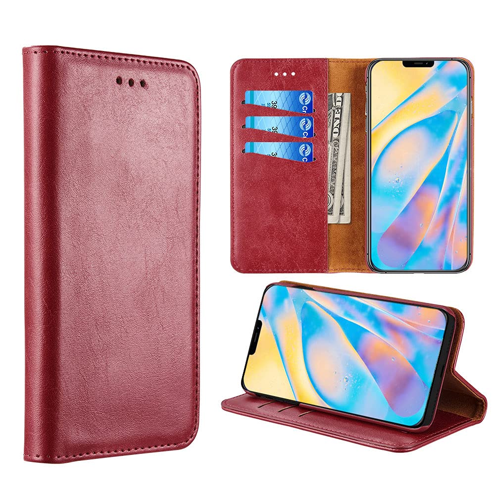 Premium Genuine Leather Wallet Flip Case with Detachable Back Cover for iPhone 13 Pro (6.1