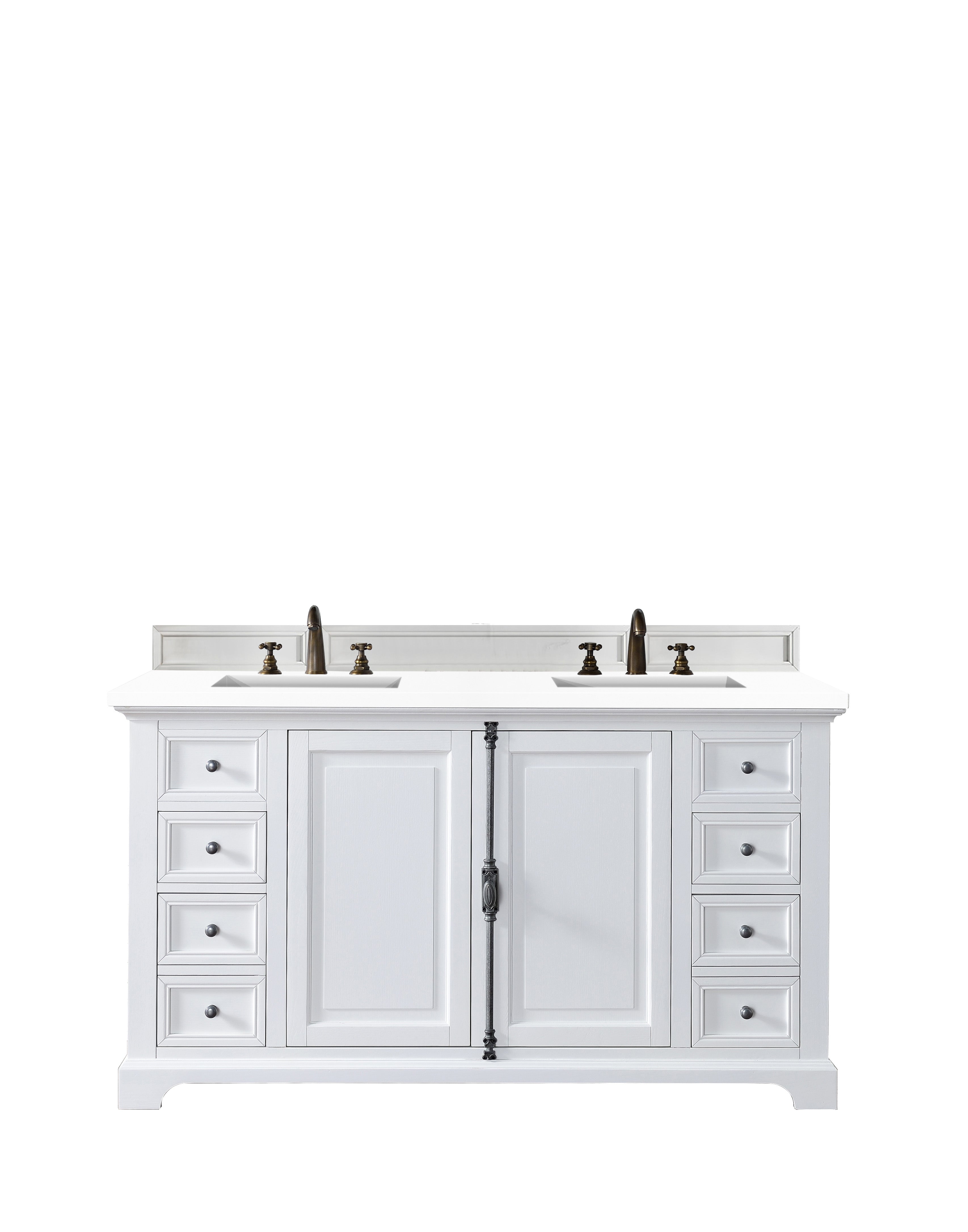 Providence 60-Inch Double Vanity Cabinet with 3CM Classic White Quartz Top - Bright White Bathroom Vanity for Master Bath & Guest Bathroom | Perfect for Modern Home Renovation & Spa-Like Bathroom Experience