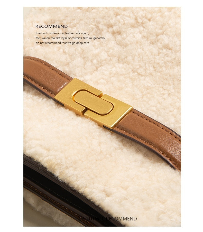 Premium Genuine Leather & Lamb Wool Winter Tote Bag - Women's Fashion Shoulder Bag & Crossbody Purse for Work, Travel & Daily Use
