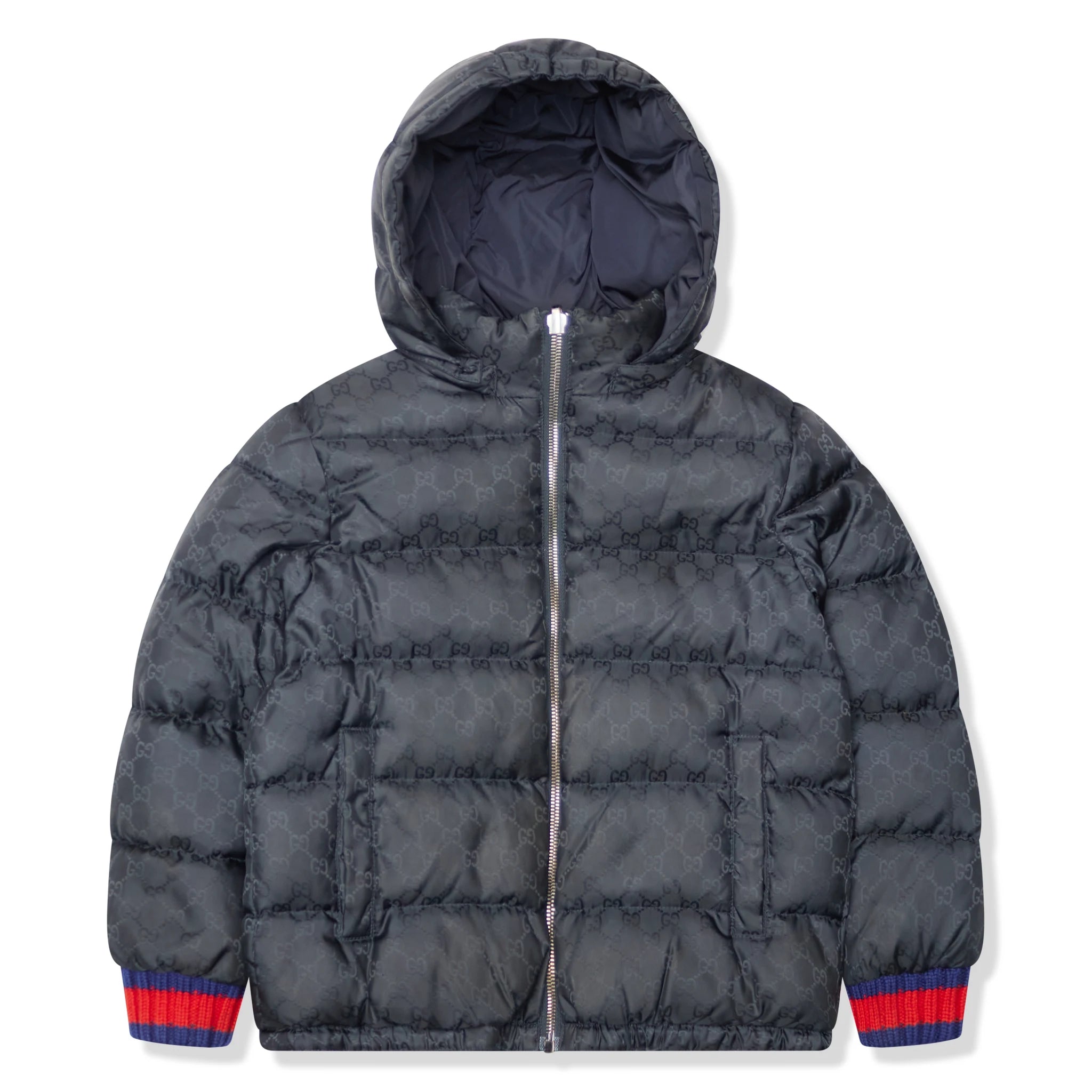 Vintage Gucci GG Jacquard Navy Blue Kids Jacket with Missing Zipper Pull - Stylish Outerwear for Boys & Girls, Perfect for School, Playdates & Special Occasions