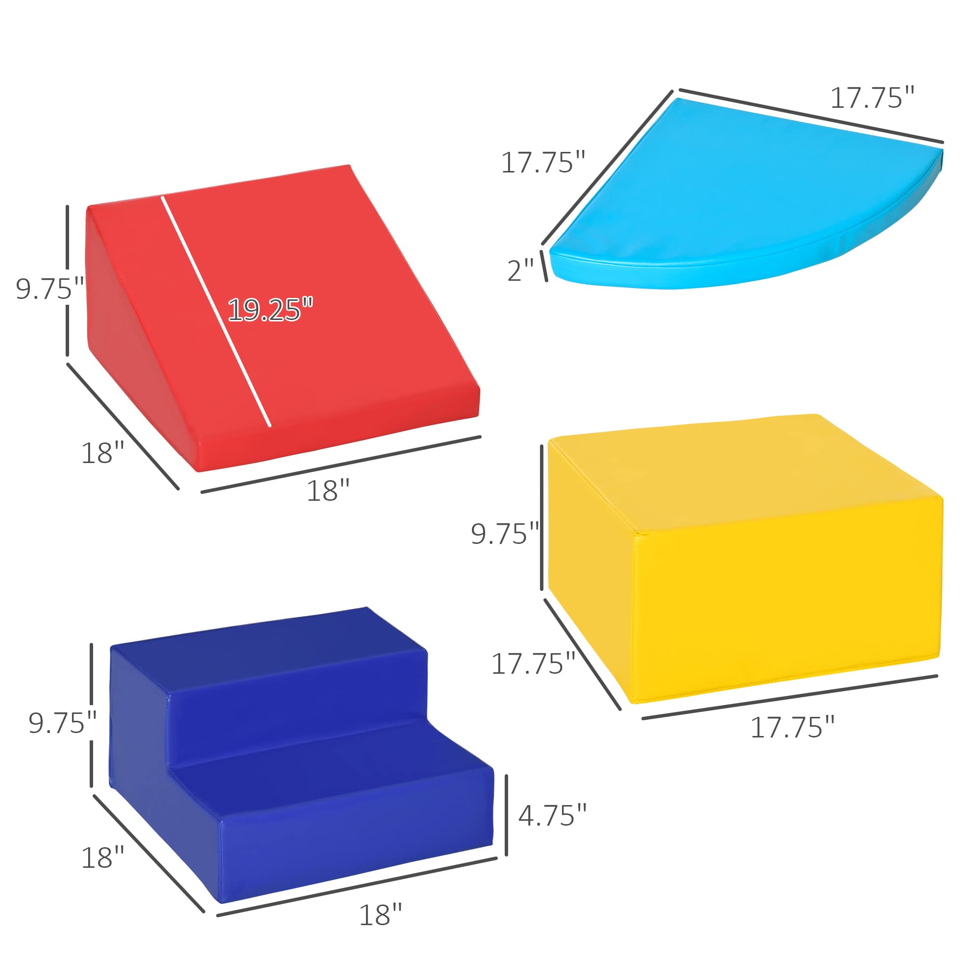 Qaba 4-Piece Soft Play Foam Climbing Blocks for Toddlers - Lightweight Modular Kids Play Gym Set for Indoor Climbing, Crawling & Sliding - Safe Playroom & Preschool Activity Toys for Boys & Girls