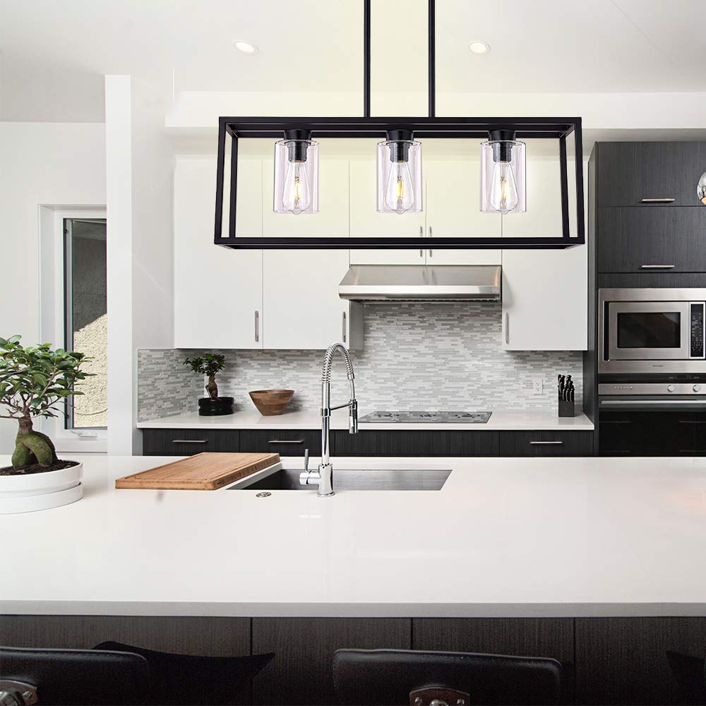 XILICON 3-Light Black Farmhouse Pendant Lighting - Modern Hanging Chandelier with Glass Shade for Dining Room, Kitchen Island, Living Room & Bedroom | Rustic Home Decor & Ceiling Light Fixture