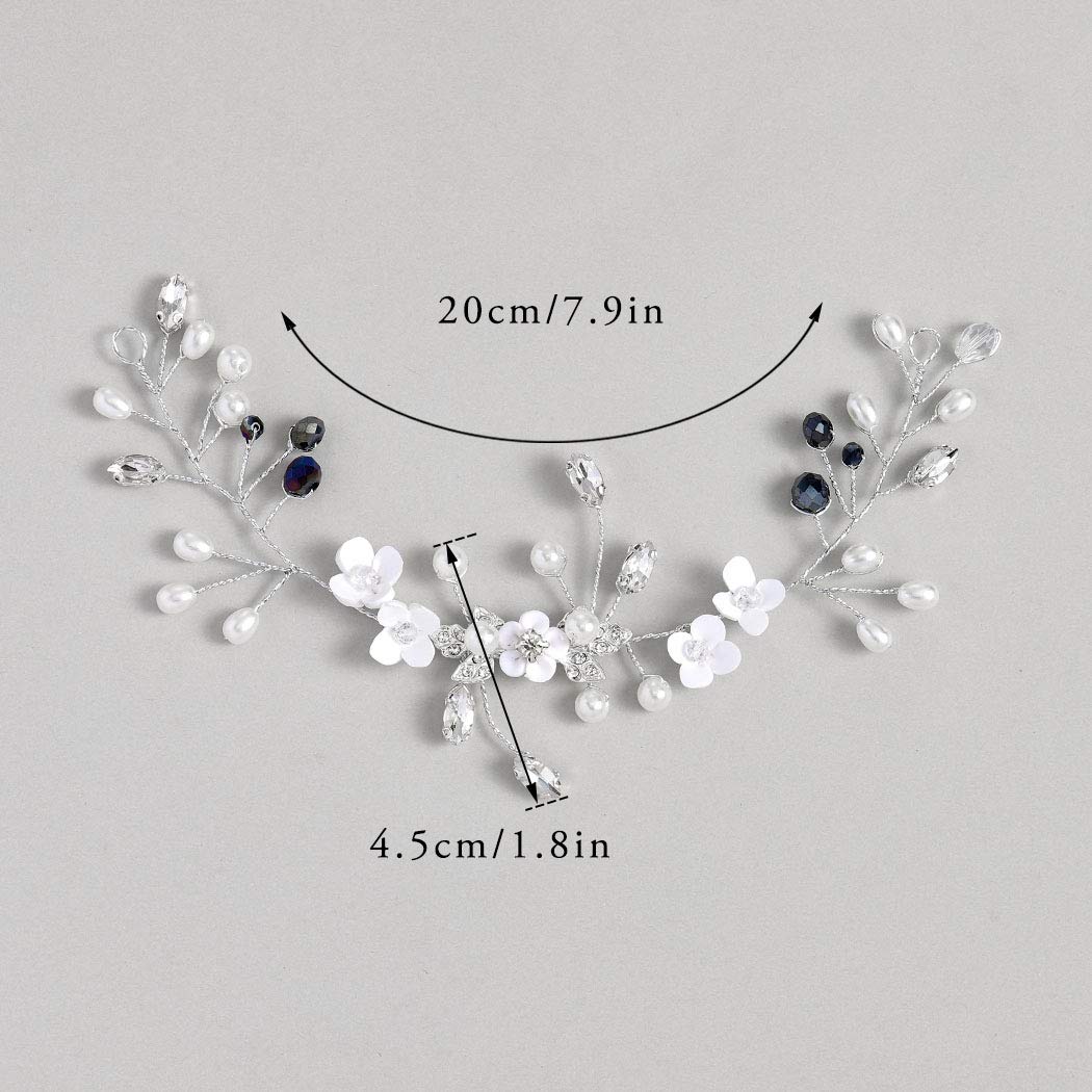 Silver Flower Bridal Hair Vine with Pearls for Wedding & Parties