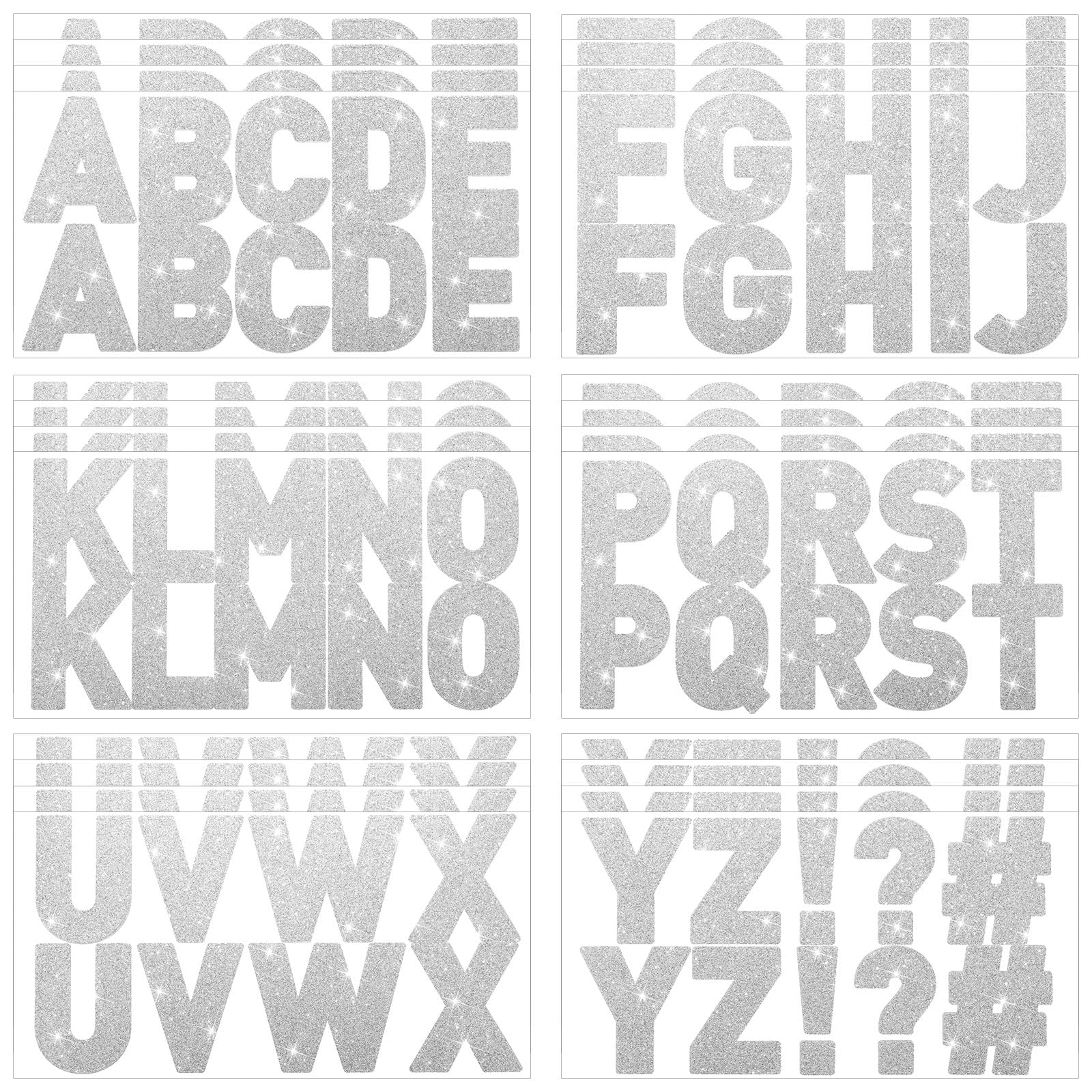 Harloon 232 Pcs Large Glitter Alphabet Letter Stickers - 24 Sheets Self-Adhesive Big Font Letters Kit for Mailbox, Bulletin Boards, Classroom & Home Decor (Silver, 2.5 Inch) - Perfect for DIY Crafts, Scrapbooking, Party Decorations and School Projects